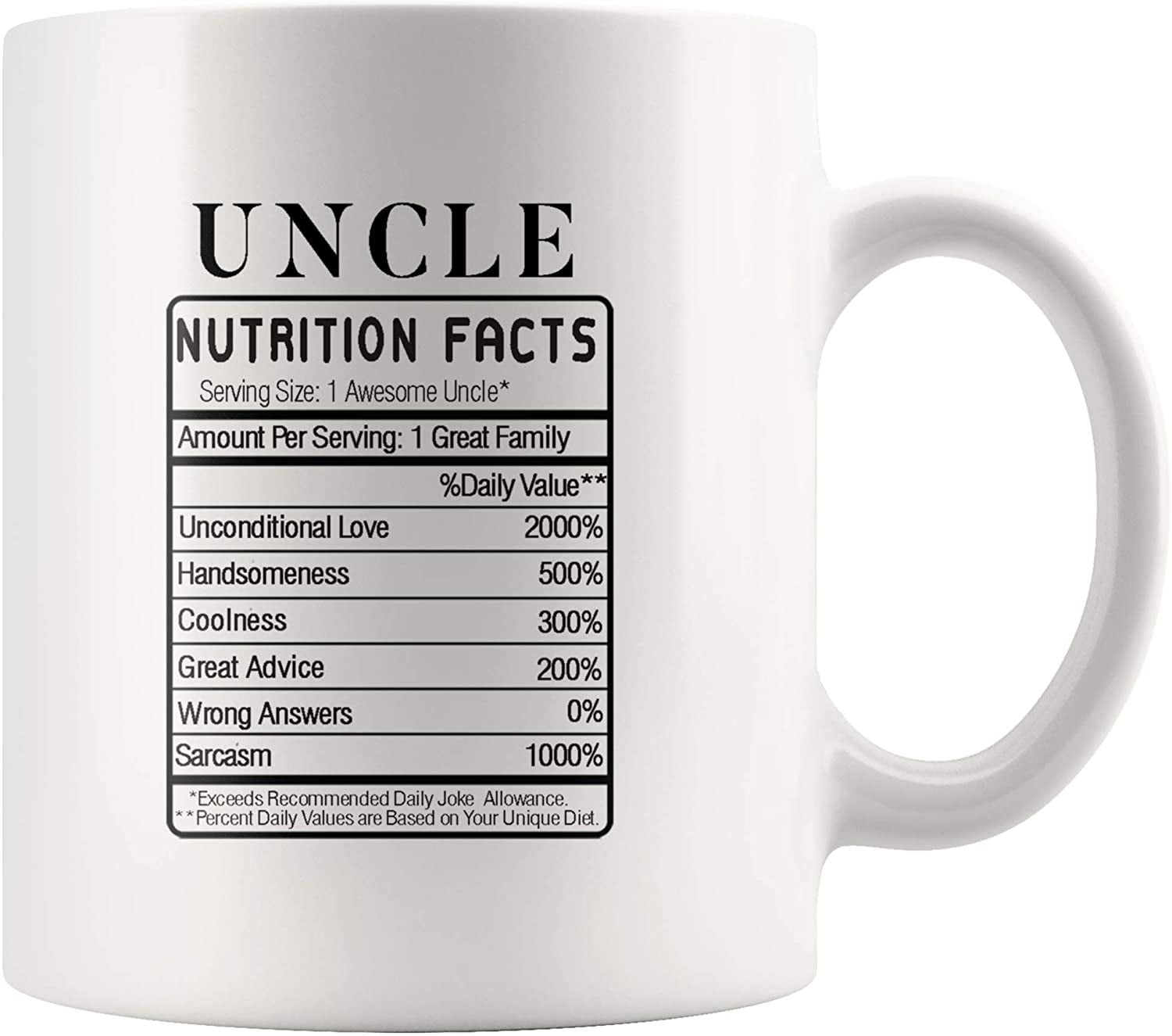 Uncle Nutrition Facts White Ceramic 11oz Coffee Mug