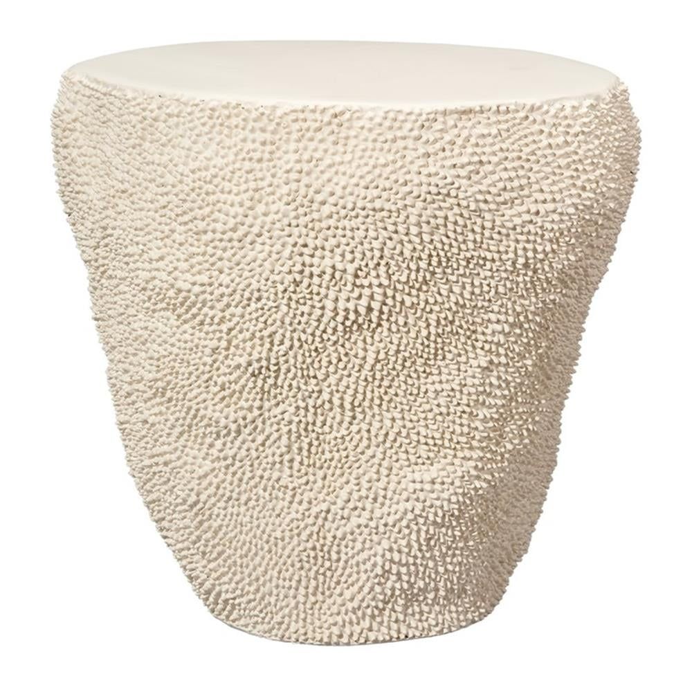 Cream White Textured Round Outdoor Side Table