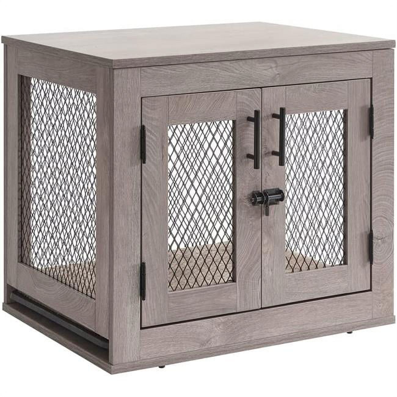 Small Weathered Gray Wooden Pet Crate with Tray