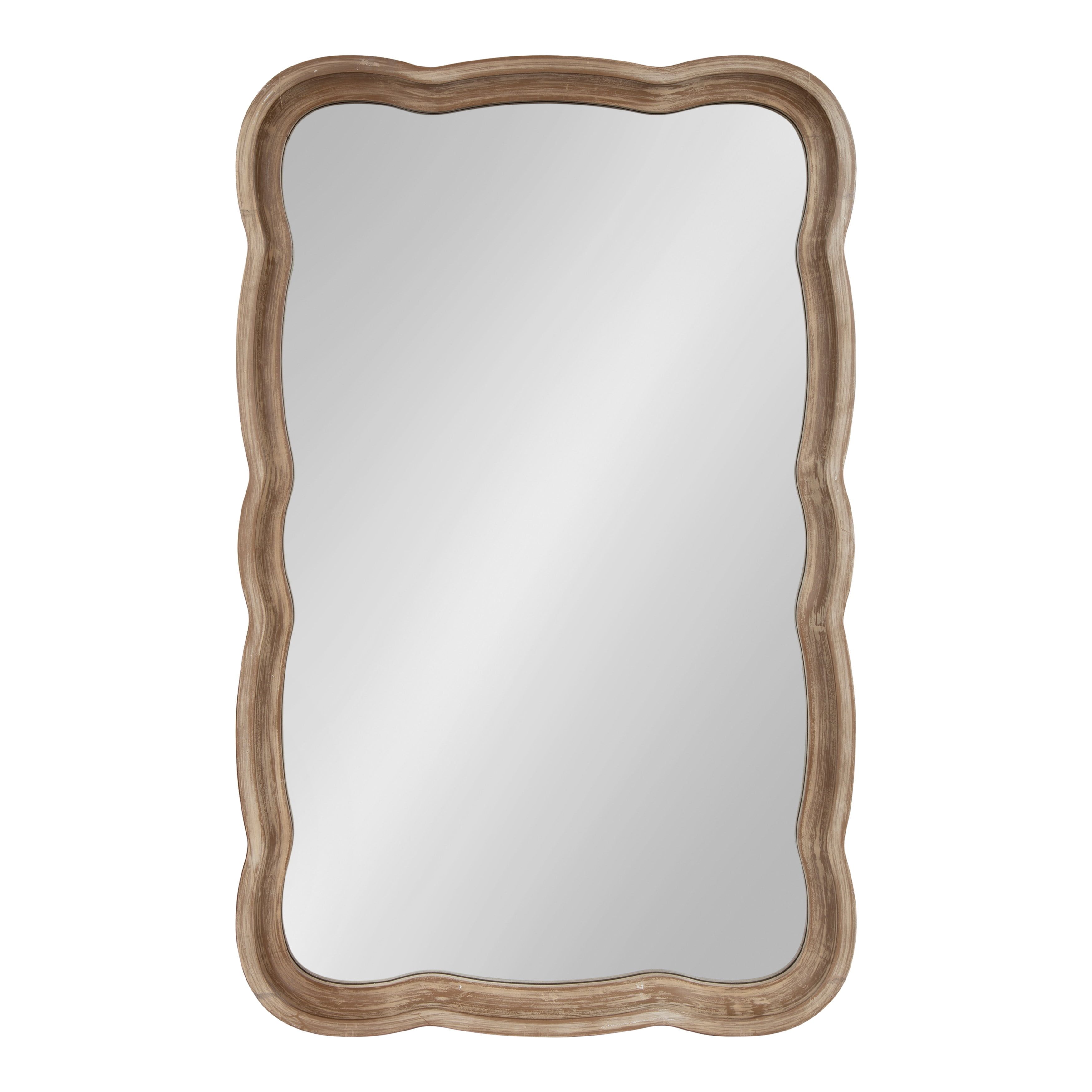 Hatherleigh 24" x 38" Rustic Brown Scalloped Wood Wall Mirror