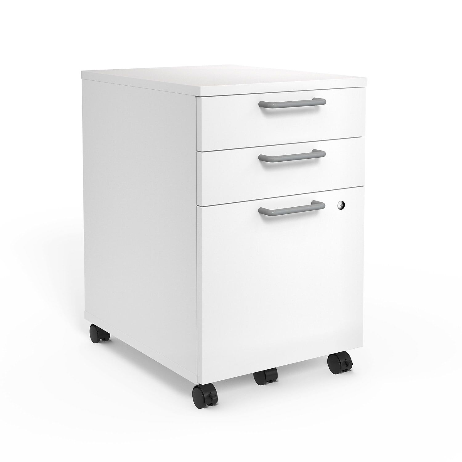 White Mobile 3-Drawer Lockable Pedestal File Cabinet