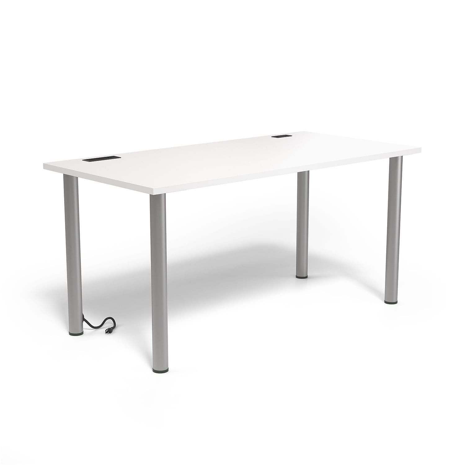 White 60" Modern Writing Desk with Drawer and USB Ports