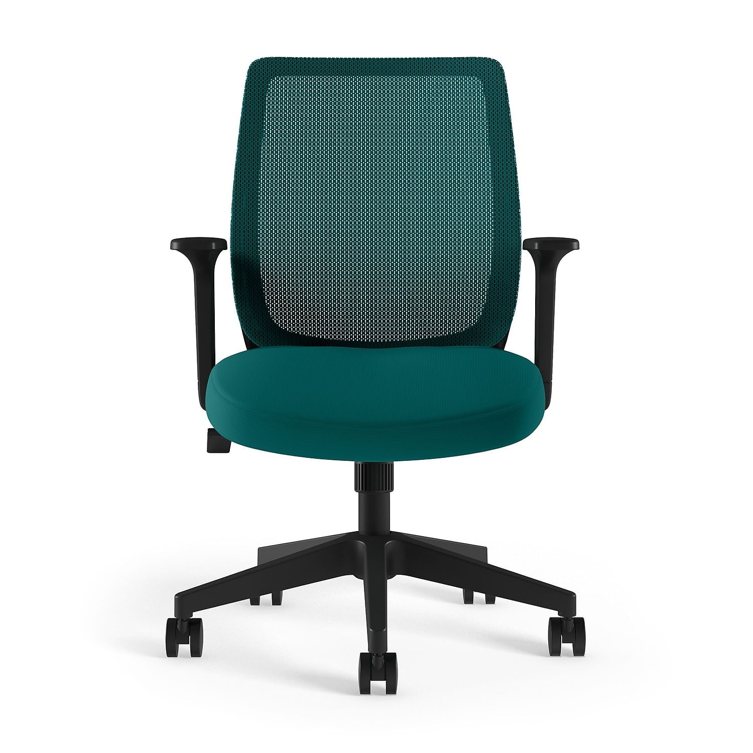 Teal Mesh and Fabric Ergonomic Swivel Task Chair with Fixed Arms