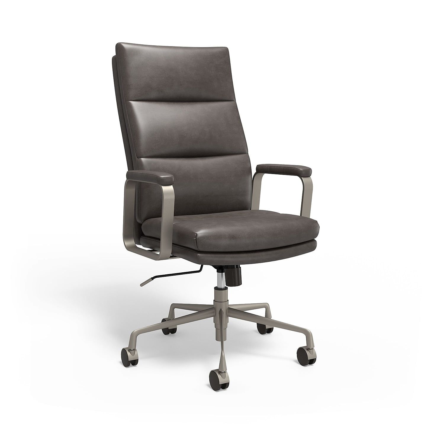 Gray Leather Executive Swivel Chair with Fixed Arms