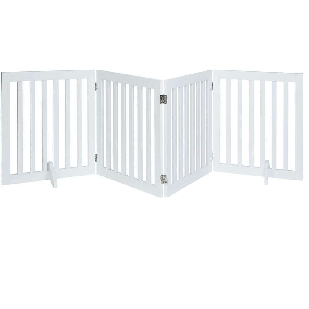 White Composite Wood 24" High Freestanding Pet Gate with 4 Panels