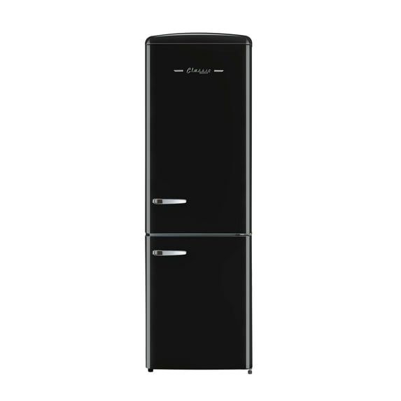 Midnight Black Retro Bottom Freezer Refrigerator with Glass Shelves