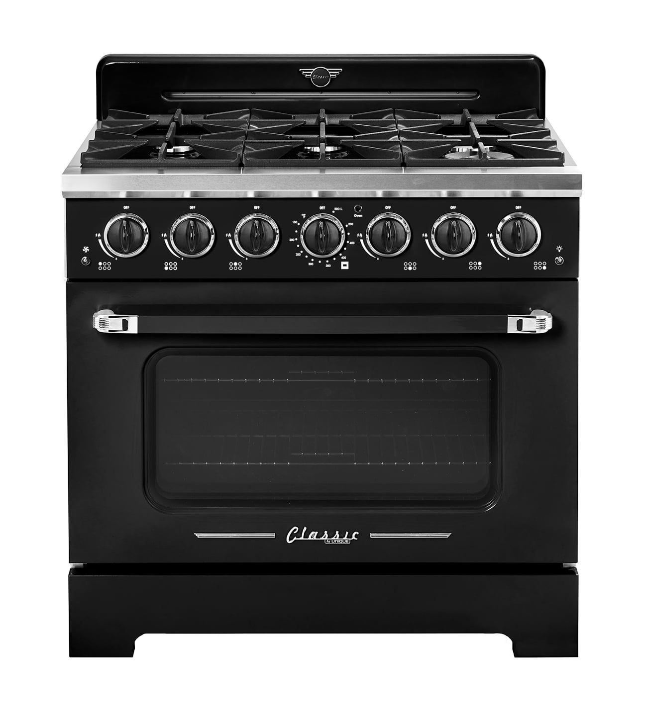 Midnight Black 36" Retro Convection Gas Range with Chrome Accents