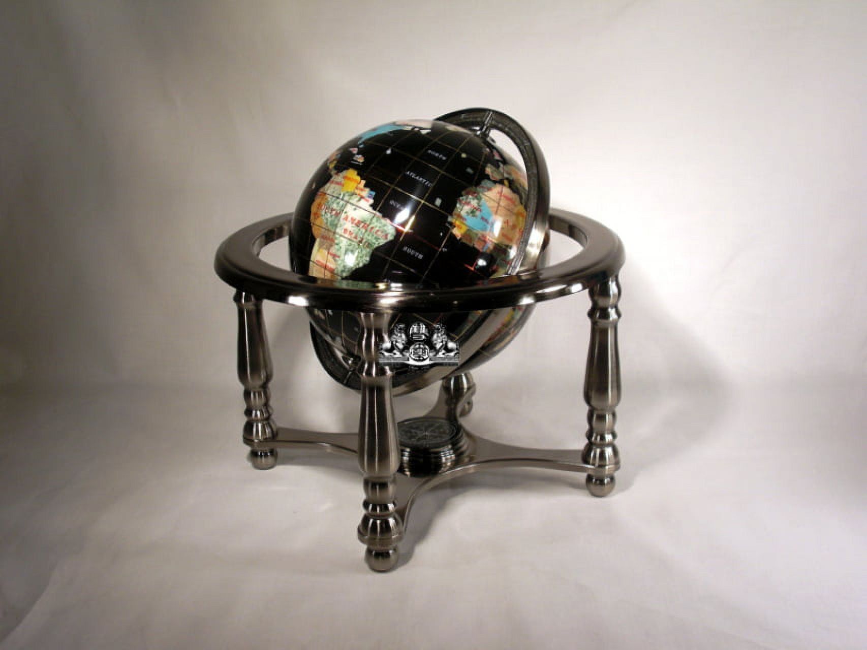 10-Inch Black Onyx Gemstone Globe with Silver Stand