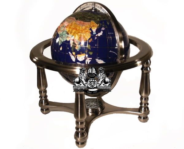 10-Inch Blue Lapis Gemstone World Globe with Silver Stand