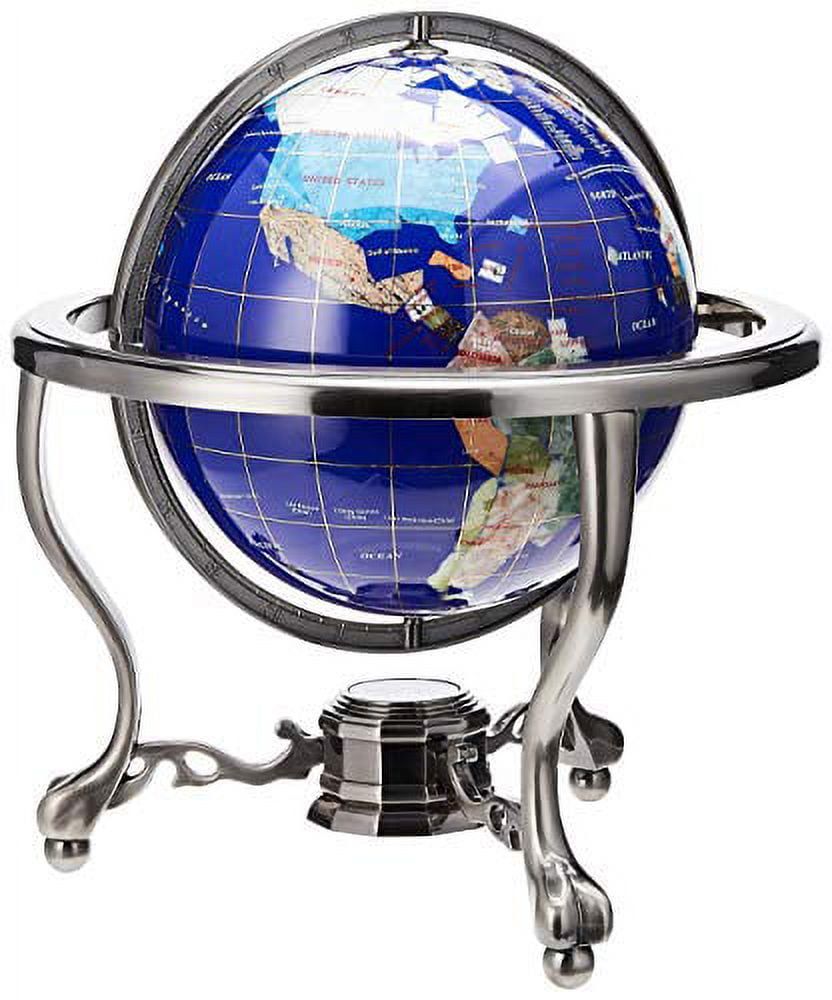 Blue Lapis Gemstone Globe with Silver Tripod Stand, 13-Inch