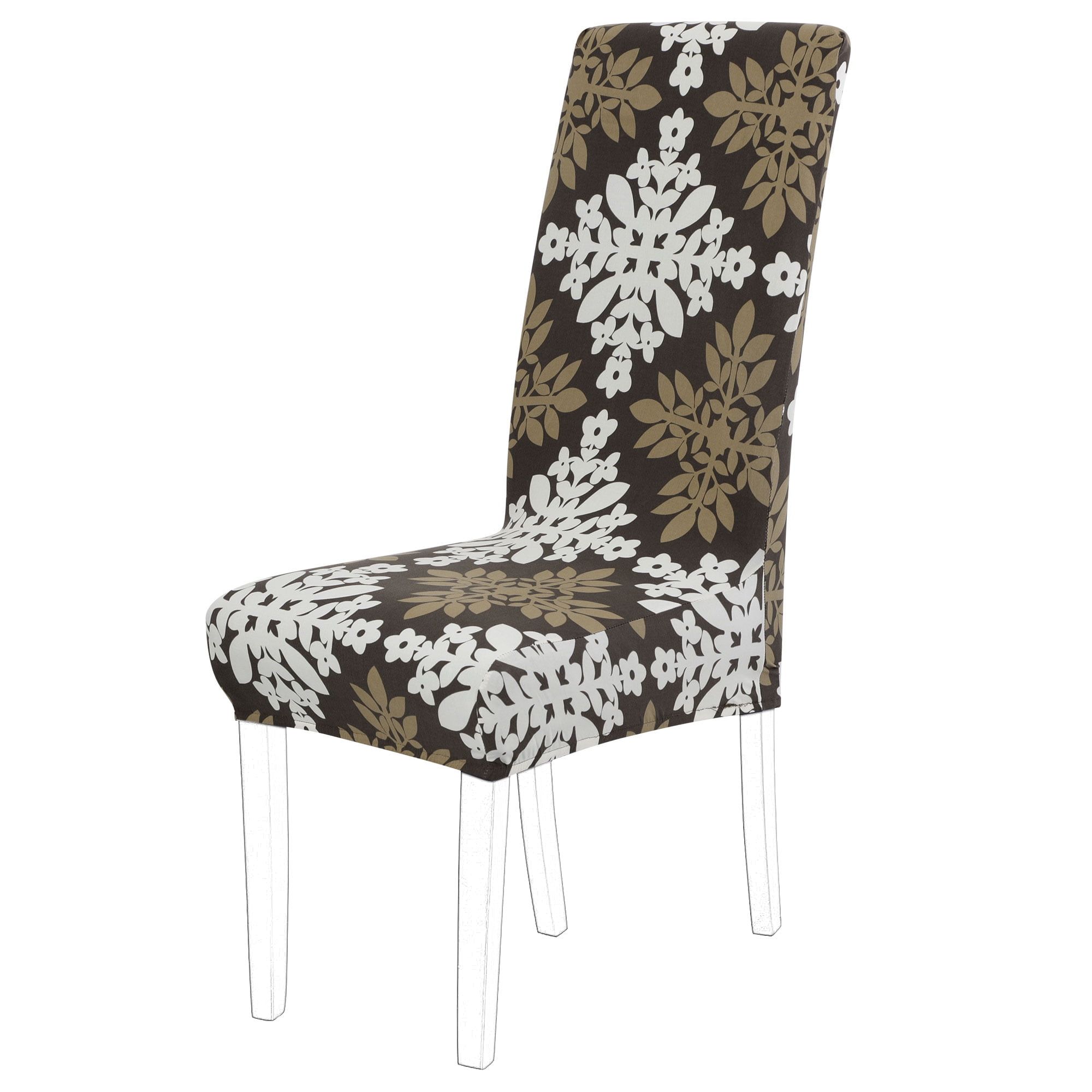 Beige and Brown Floral Stretch Spandex Dining Chair Slipcover