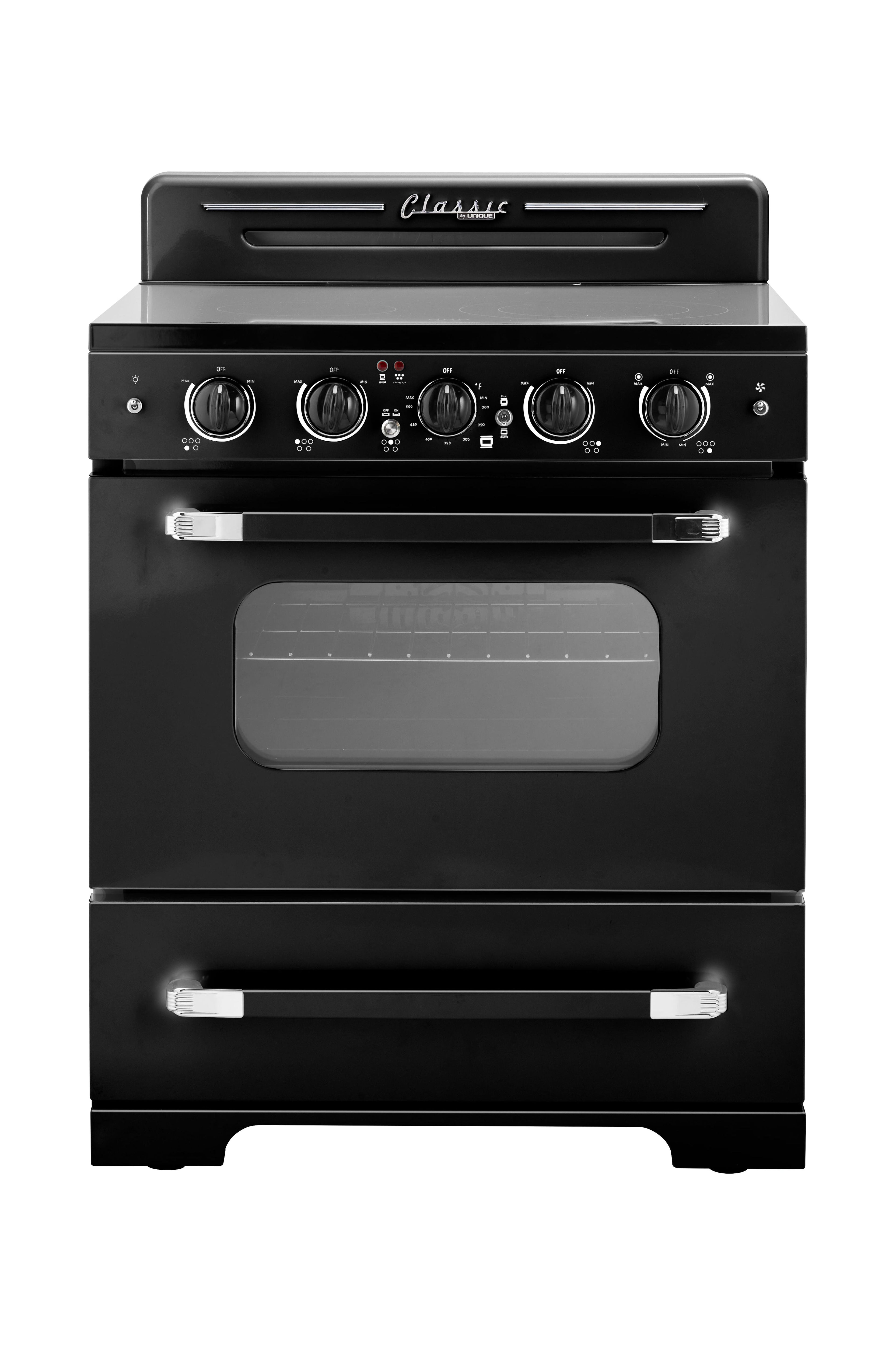 Midnight Black 30" Retro Freestanding Electric Range with Convection Oven