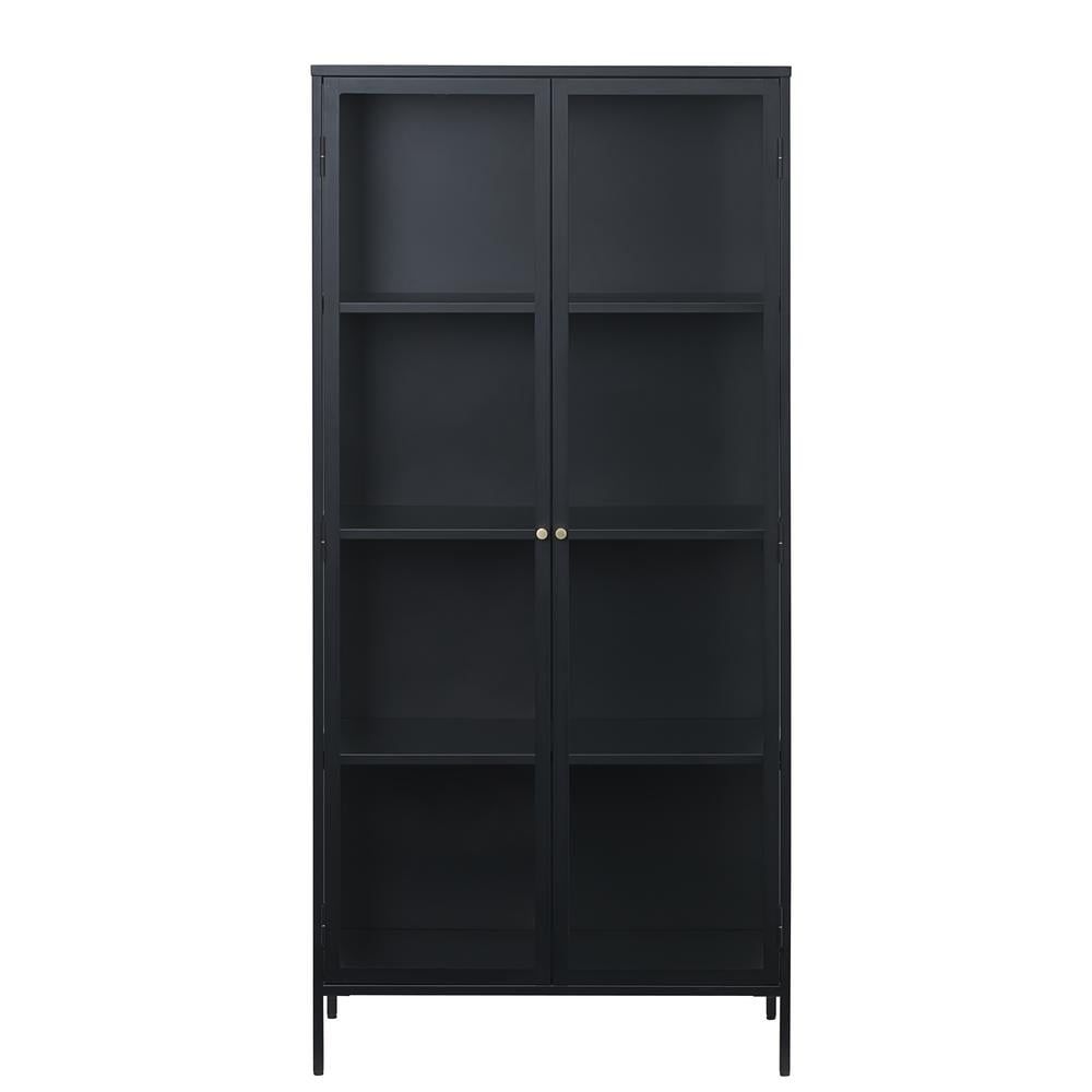 Elegant Black and Golden 75" Metal & Glass Display Cabinet