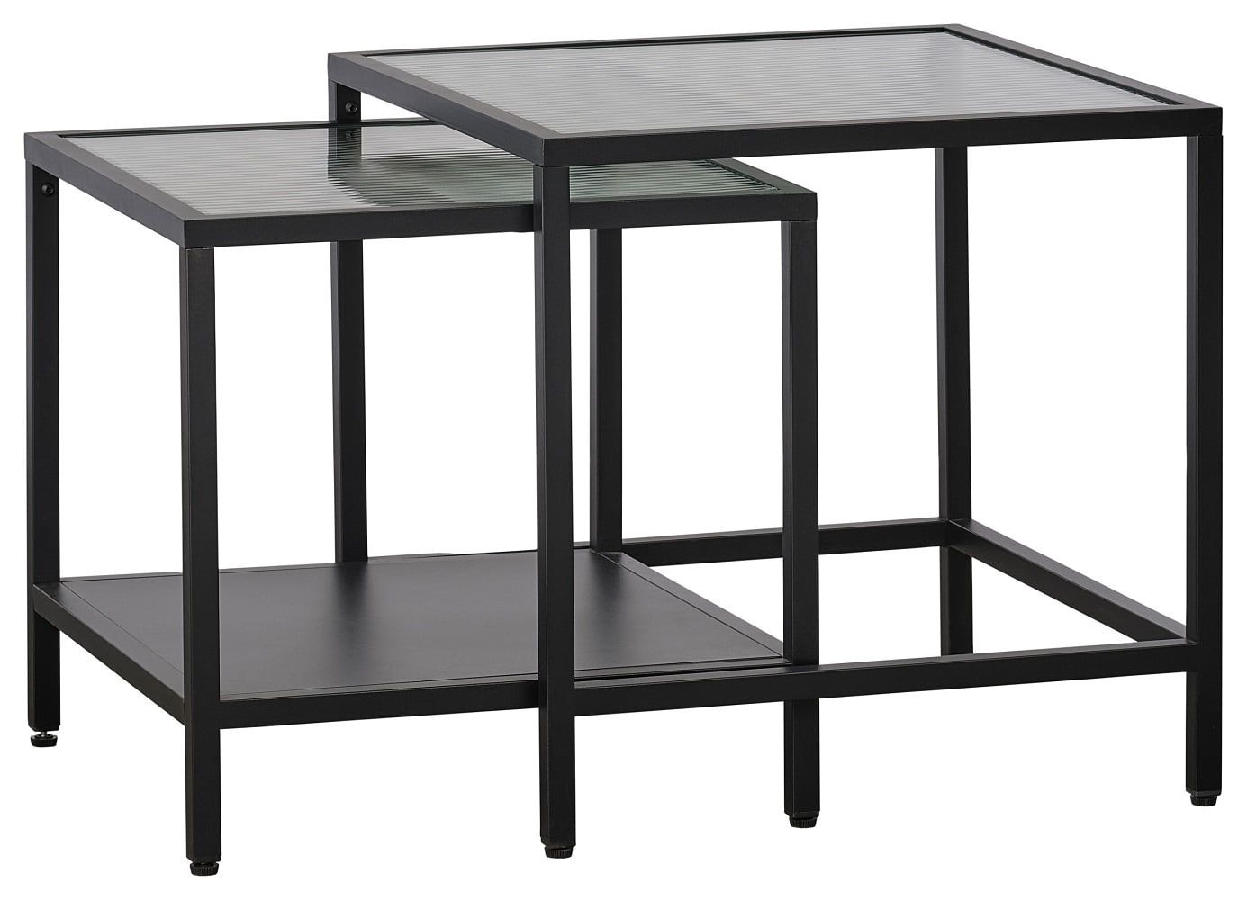 Black Metal and Fluted Glass Nesting Accent Table Set