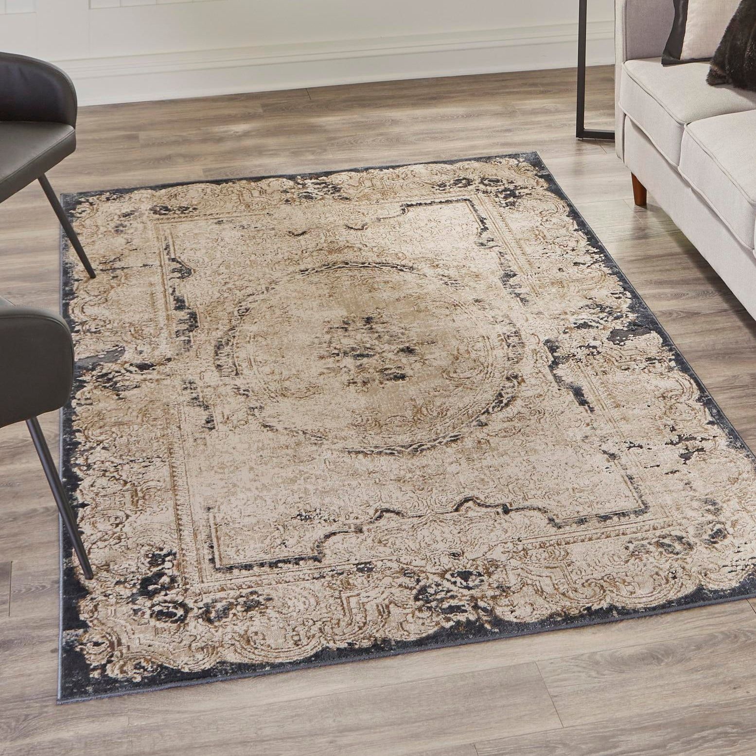 Eliza Cream and Beige Floral Motif Area Rug