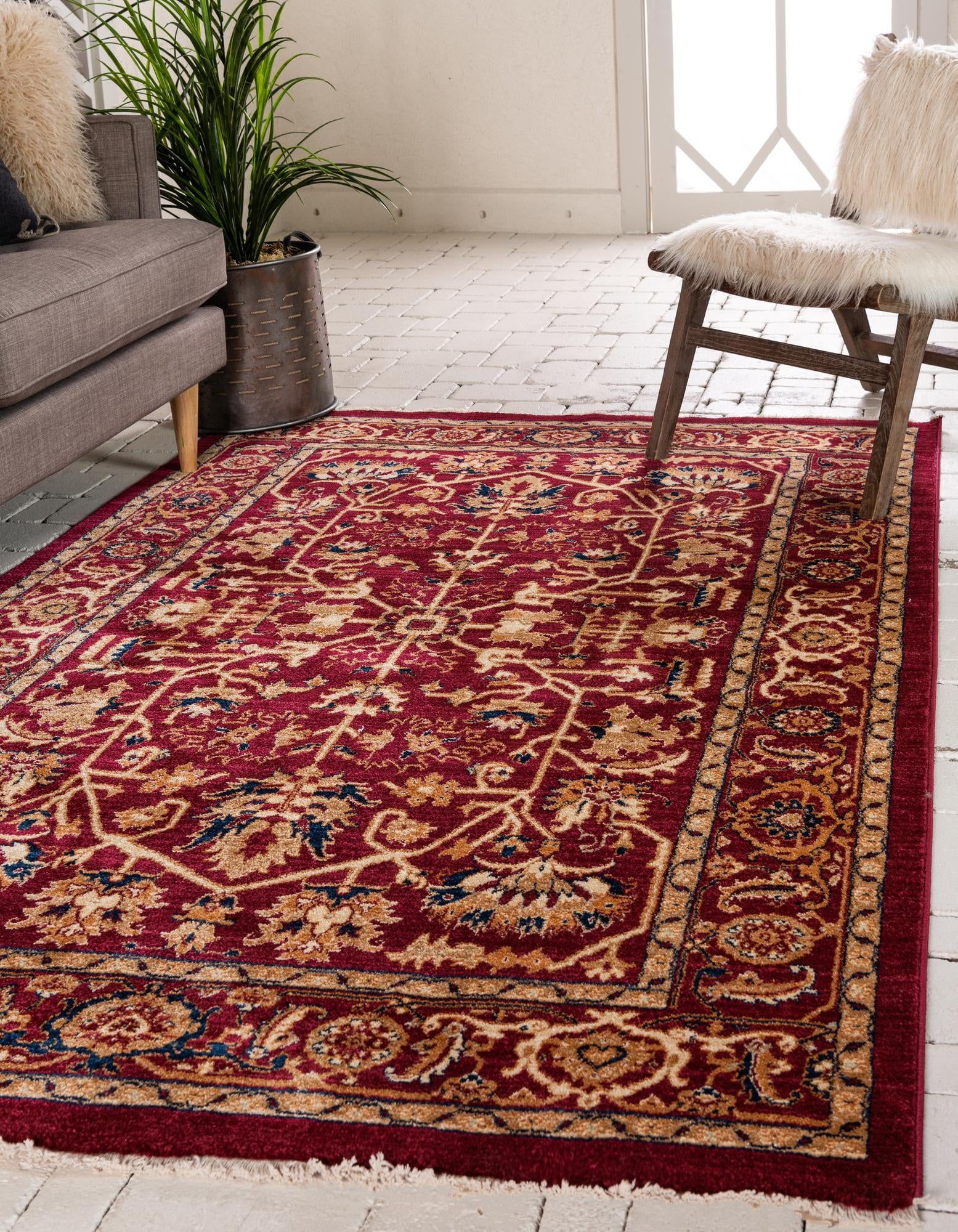 Elegant Burgundy Synthetic 4' x 6' Botanical Area Rug