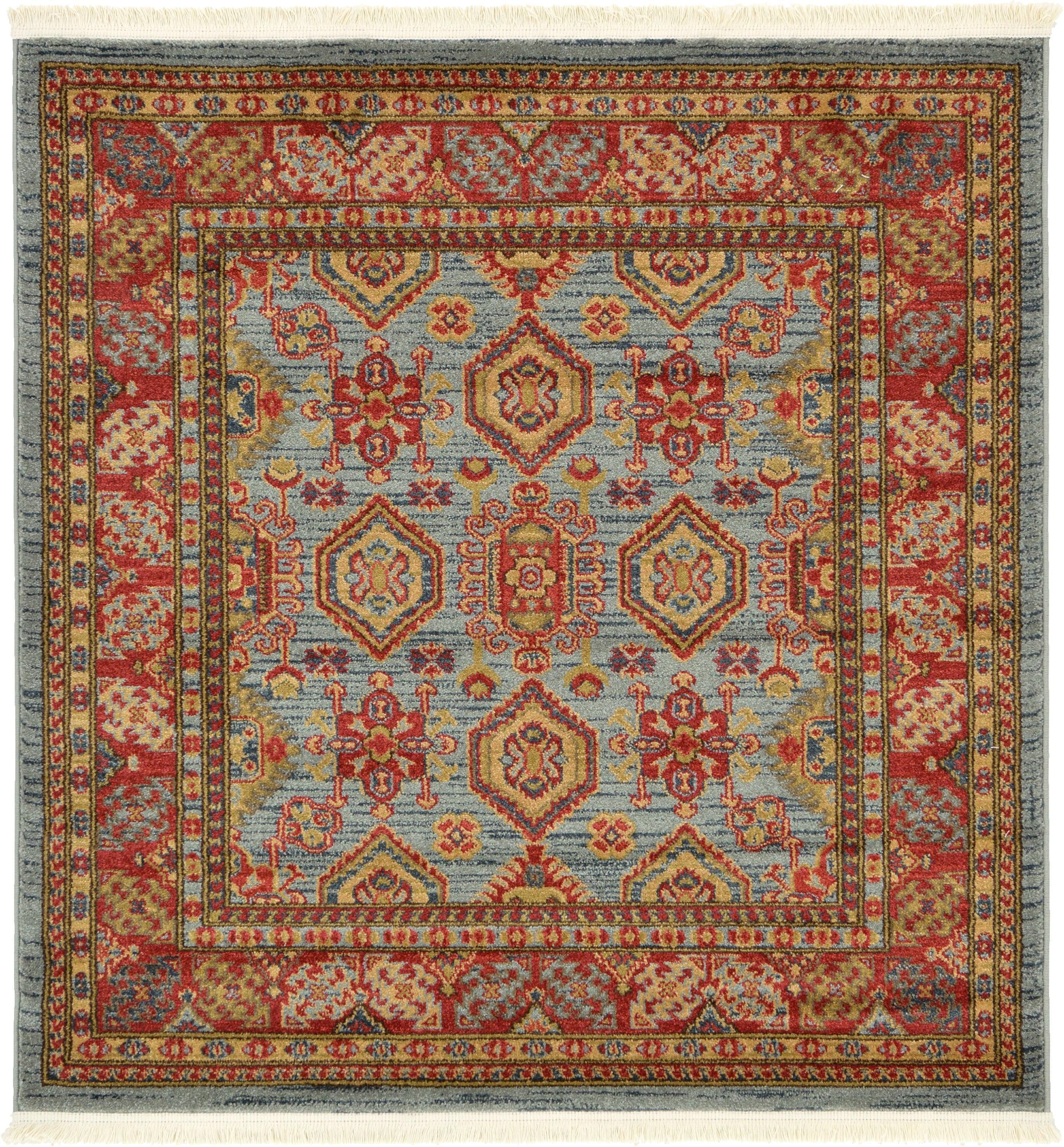 Sara Light Blue 4' Square Synthetic Persian-Inspired Rug