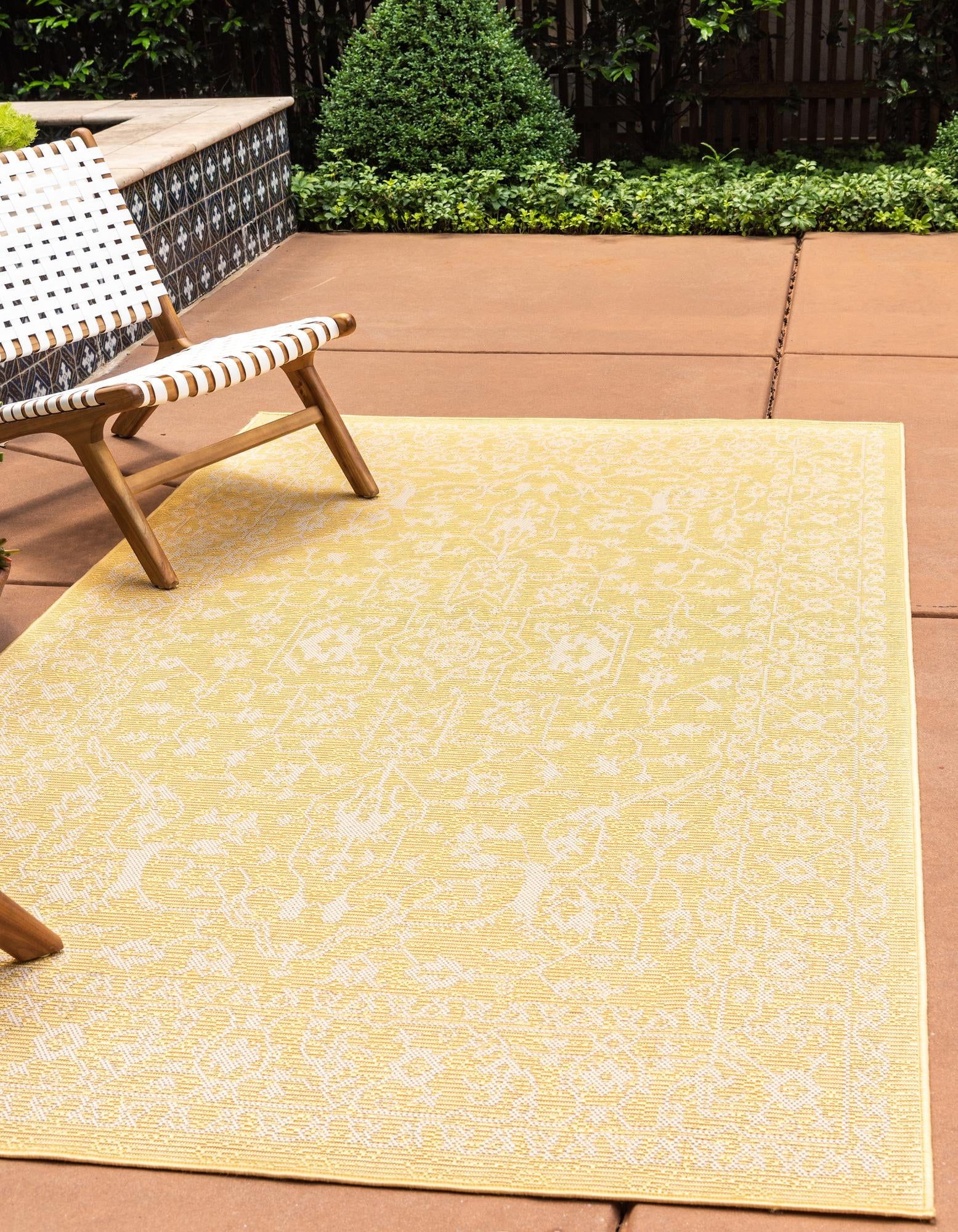 Yellow Rectangular Stain-Resistant Outdoor Rug 7'1" x 10'