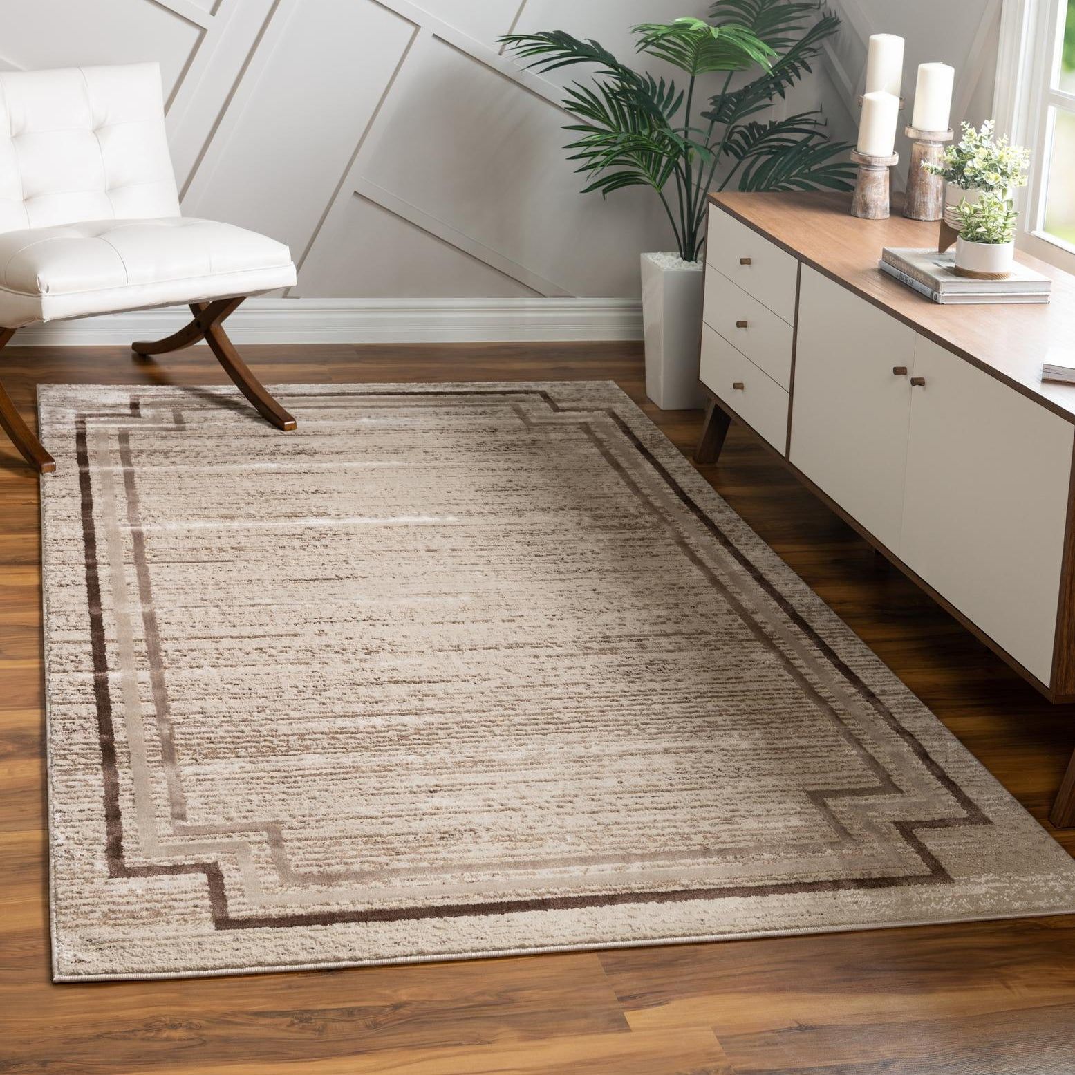 Braided Edge Brown Abstract 5' x 8' Synthetic Area Rug