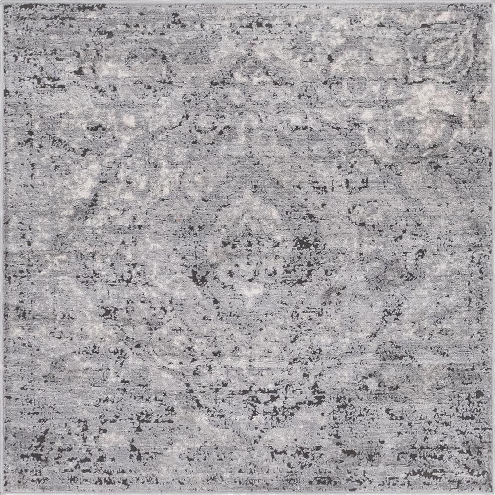 Gray 4' Square Stain-Resistant Synthetic Indoor Rug