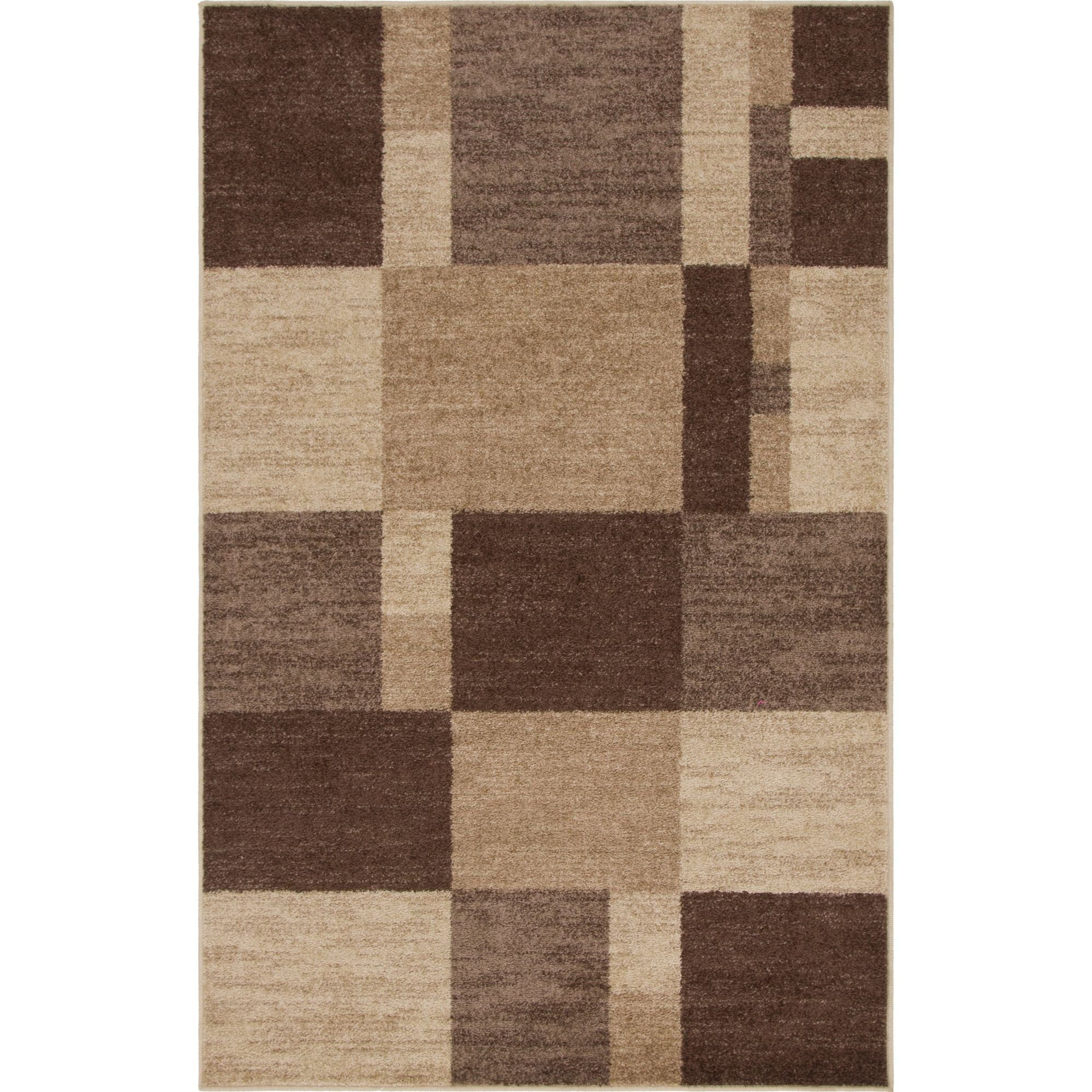 Light Brown Geometric Rectangular Stain-Resistant Indoor Rug