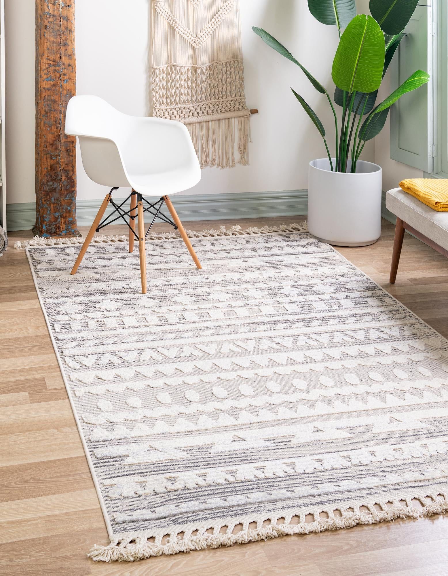 Gray and Ivory Geometric Braided Rectangular 8' x 10' Rug