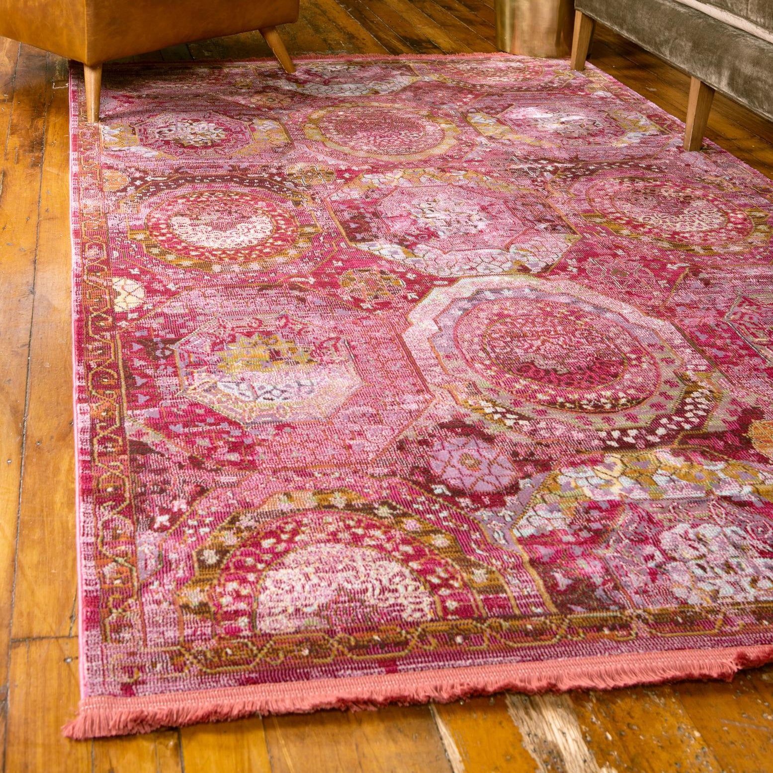 Pink Rectangular Synthetic Reversible Washable Area Rug