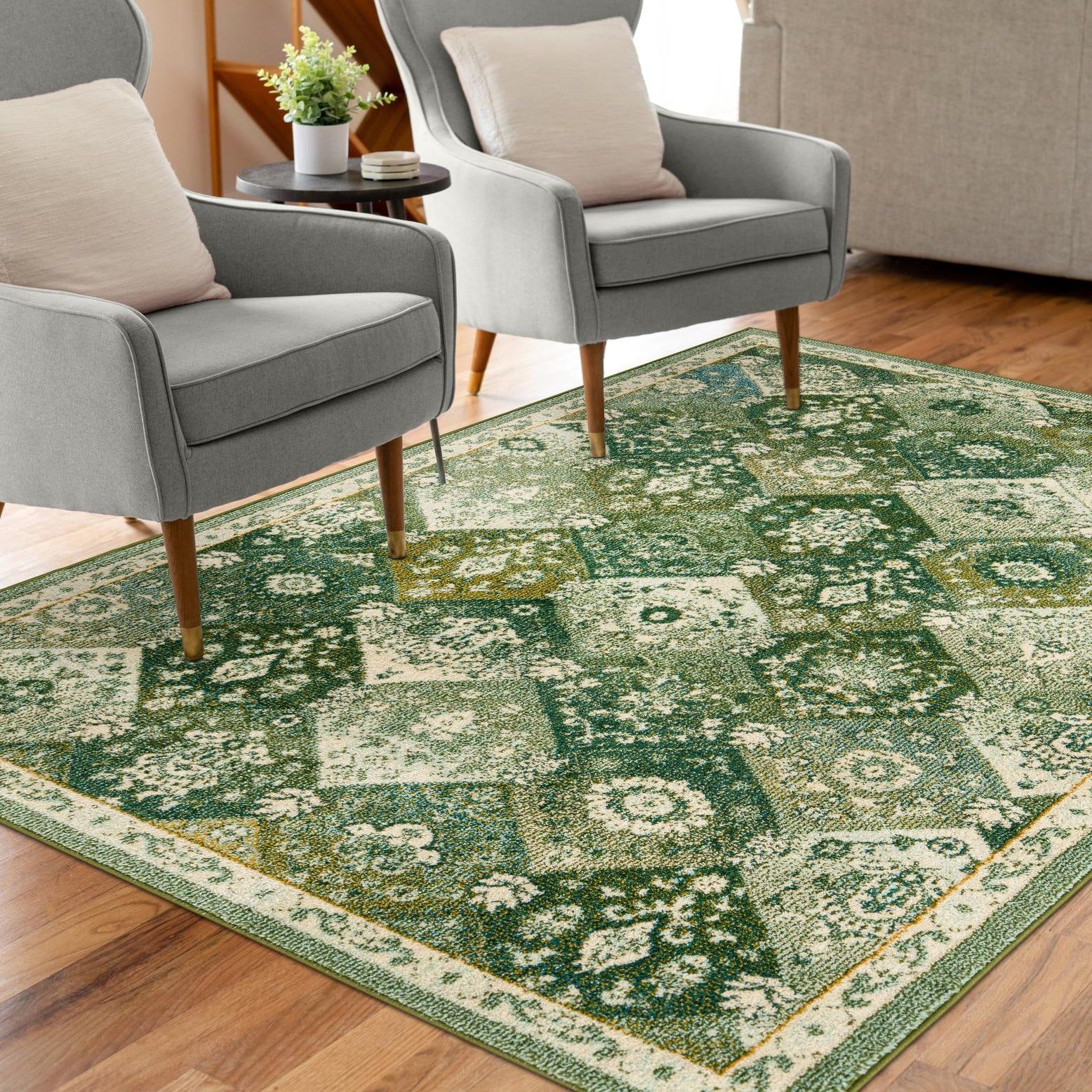 Penrose Green and Ivory Synthetic 8' x 10' Area Rug