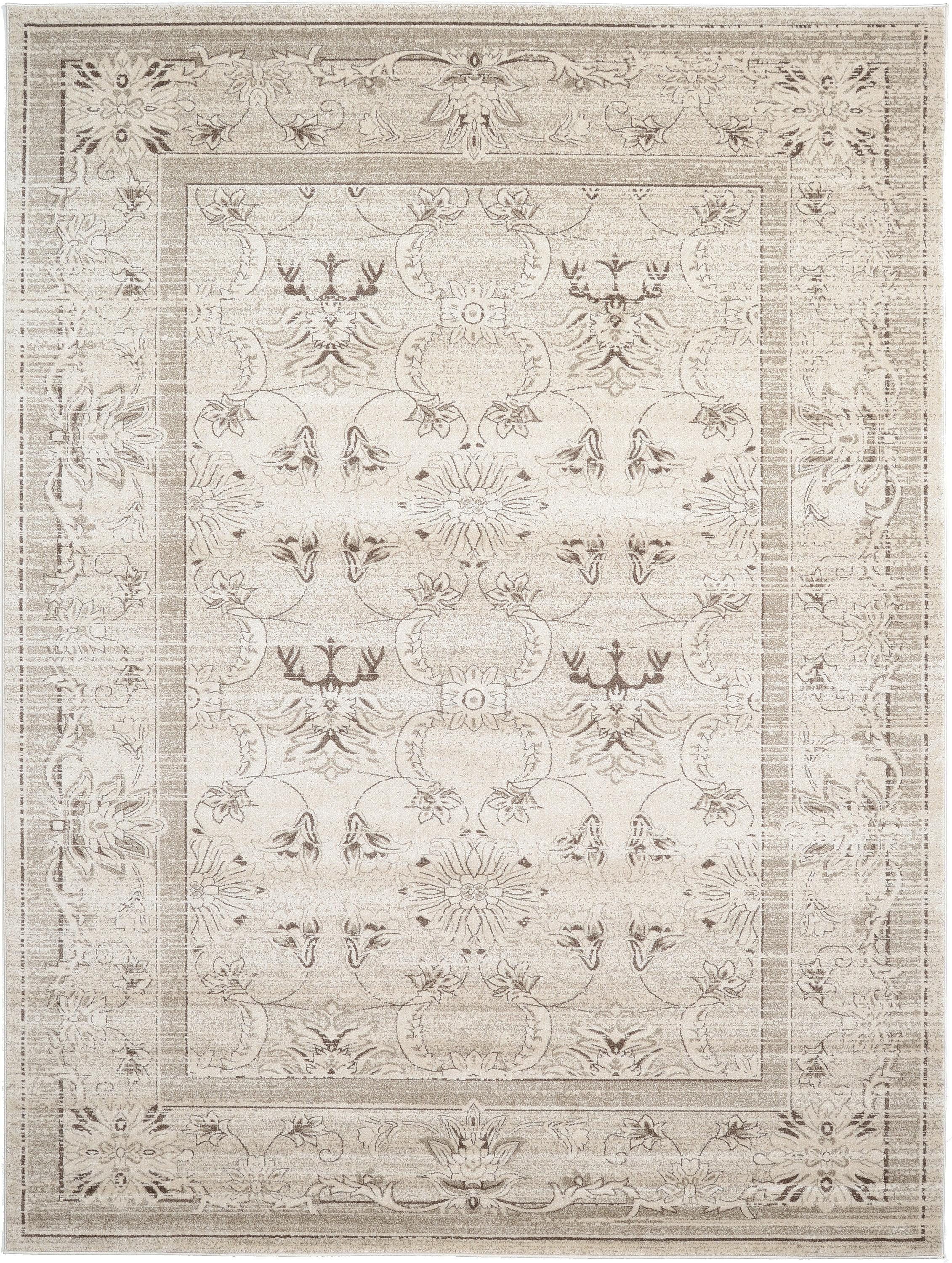 Ivory Brown Stain-Resistant Rectangular Synthetic Rug 9' x 12'