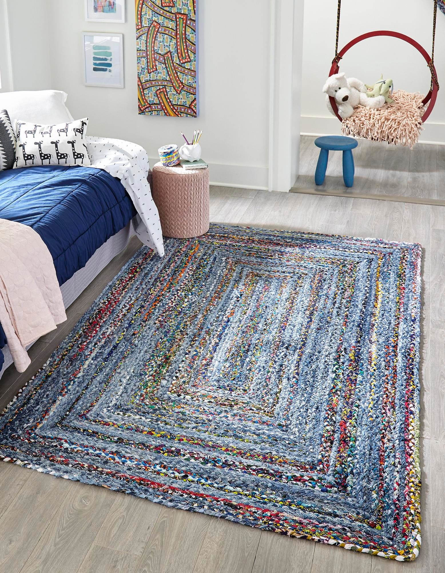 Handmade Braided Chindi Blue Multicolor 2'x3' Indoor Rug