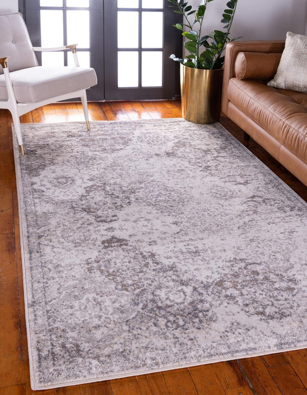 Gray Abstract 4' x 6' Stain-Resistant Synthetic Rug