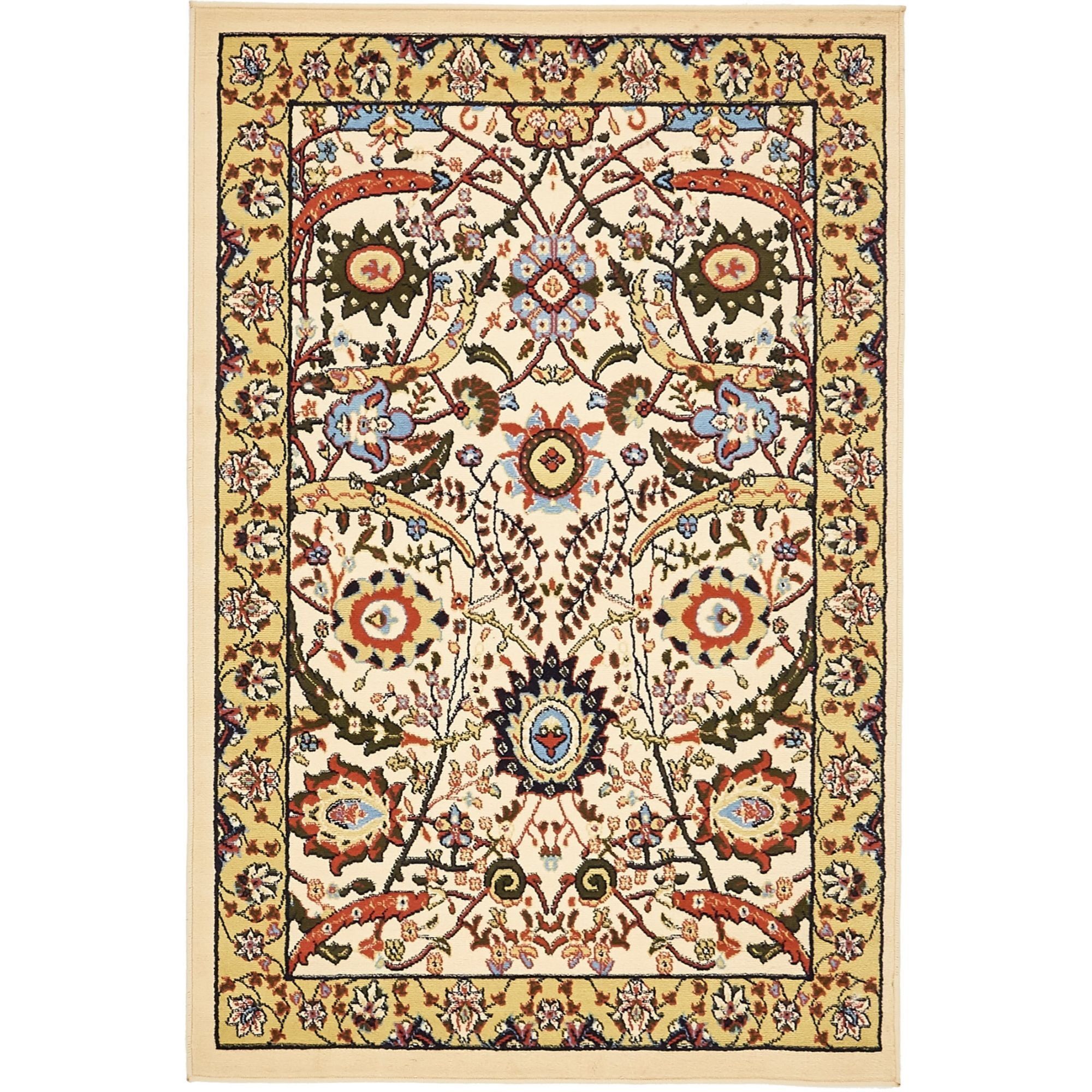 Espahan Beige and Multicolor Synthetic 4' x 6' Rectangular Rug