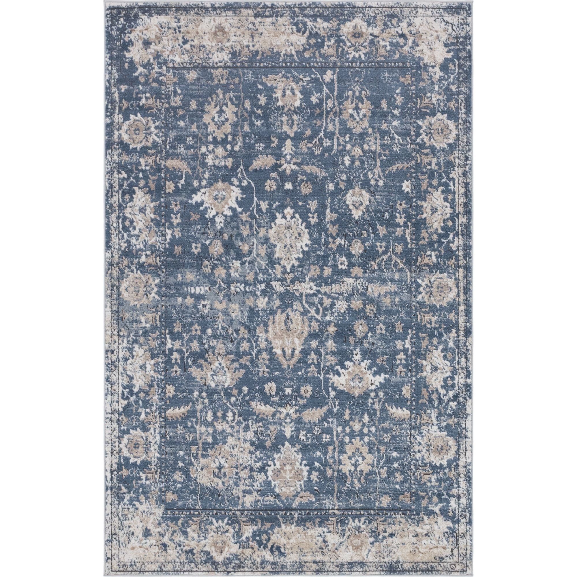 Blue and Beige Geometric Stain-Resistant Area Rug 10' x 14'