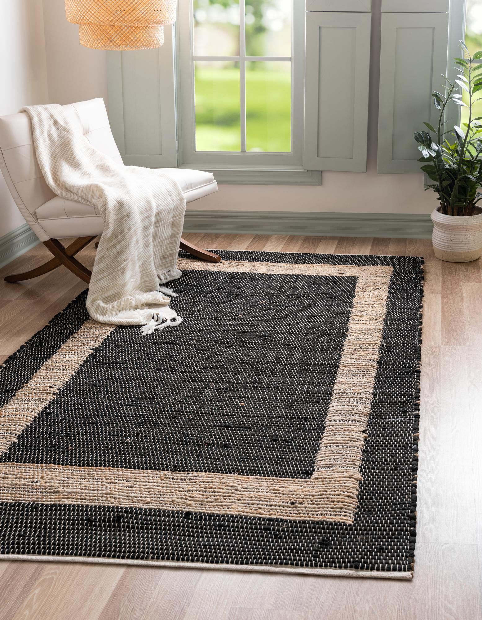 Handmade Braided Black Geometric Indoor Rug 10' x 14'