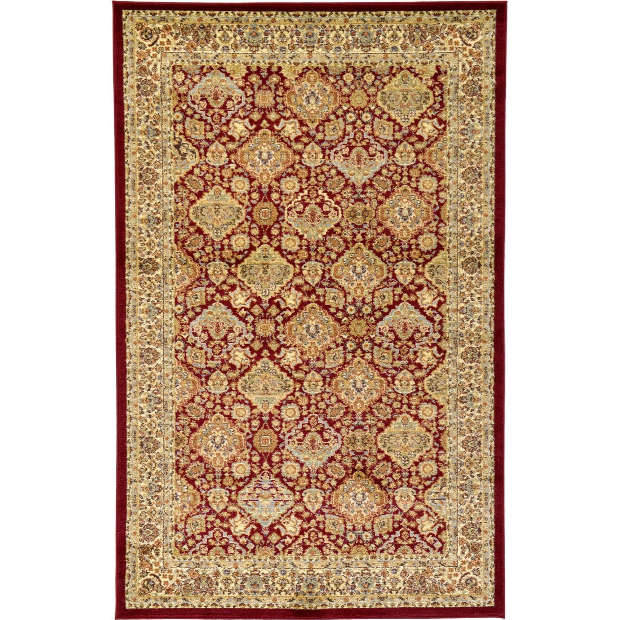 Elegant Red 5' x 8' Rectangular Synthetic Area Rug for Indoor Use