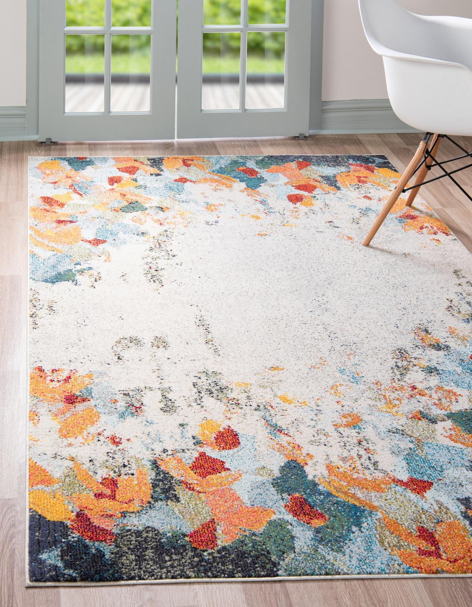 Colorful Abstract Rectangular Stain-Resistant Indoor Rug