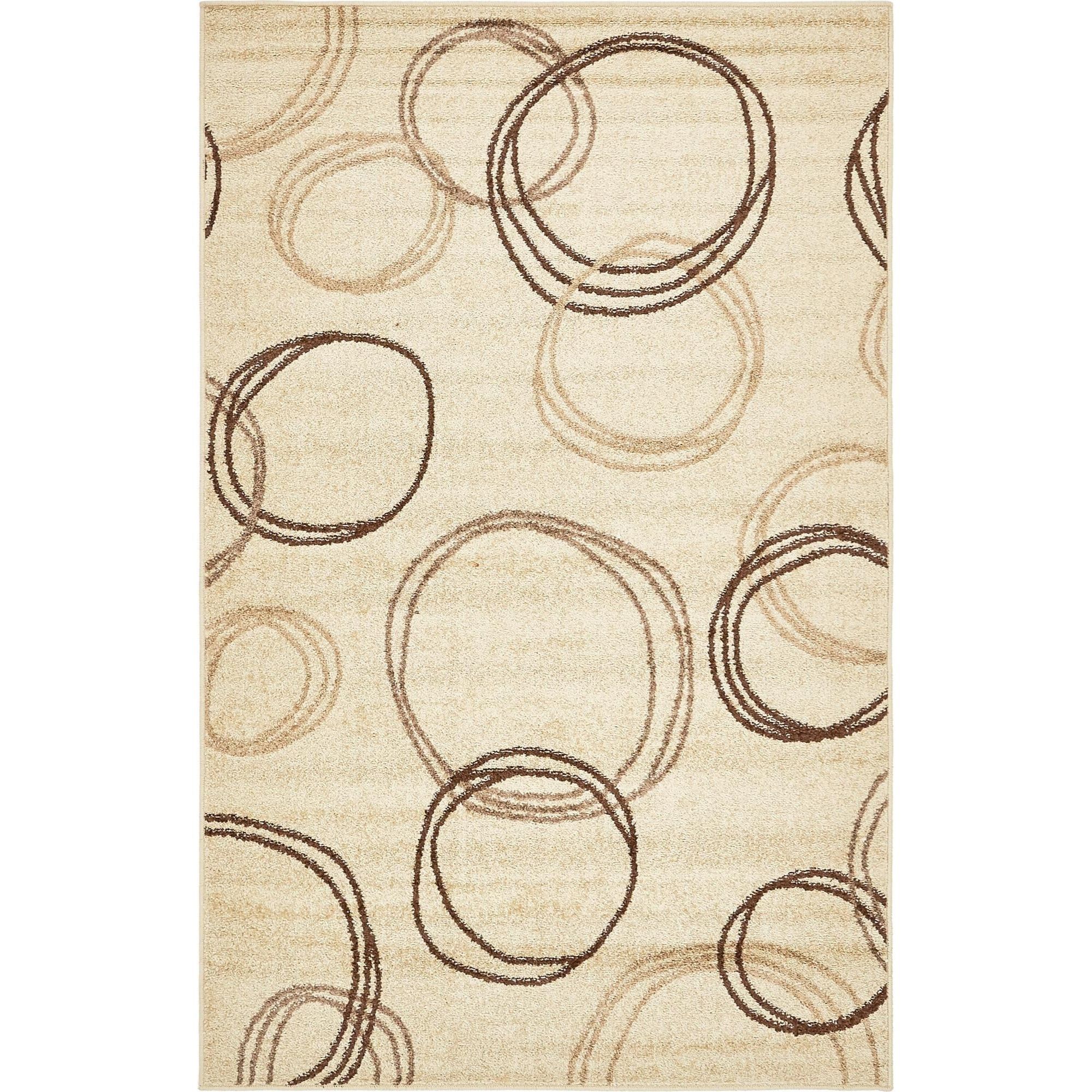 Beige Geometric Low Pile Area Rug 5' x 8'