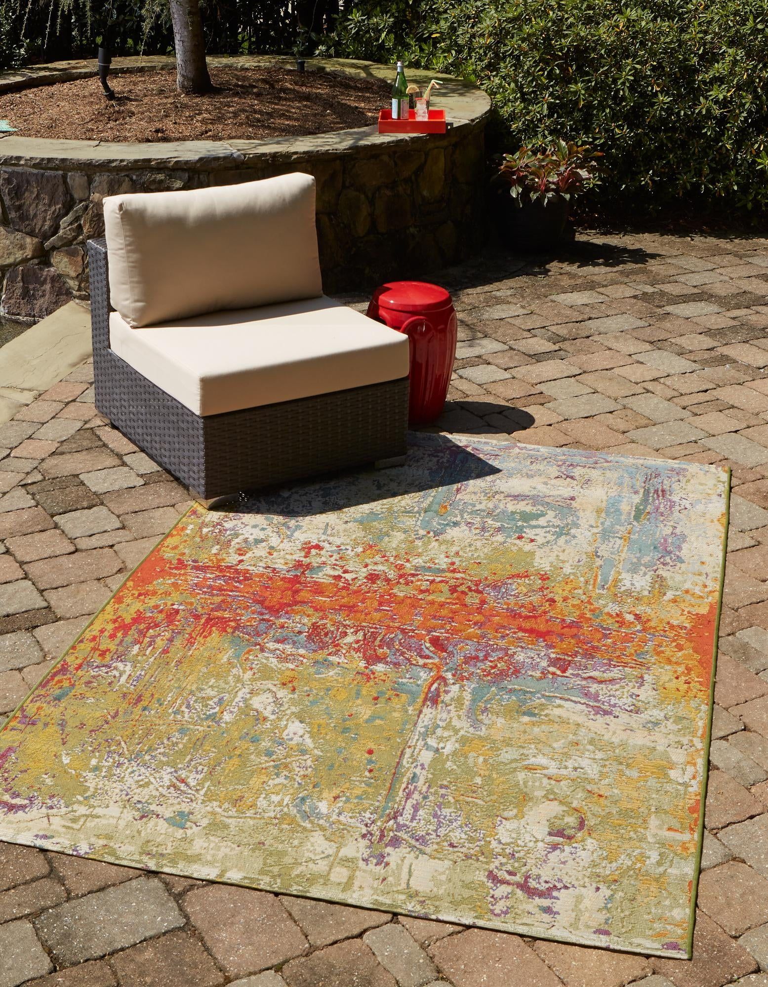 Vibrant Harmony 10' x 12' Multi-Color Abstract Outdoor Rug