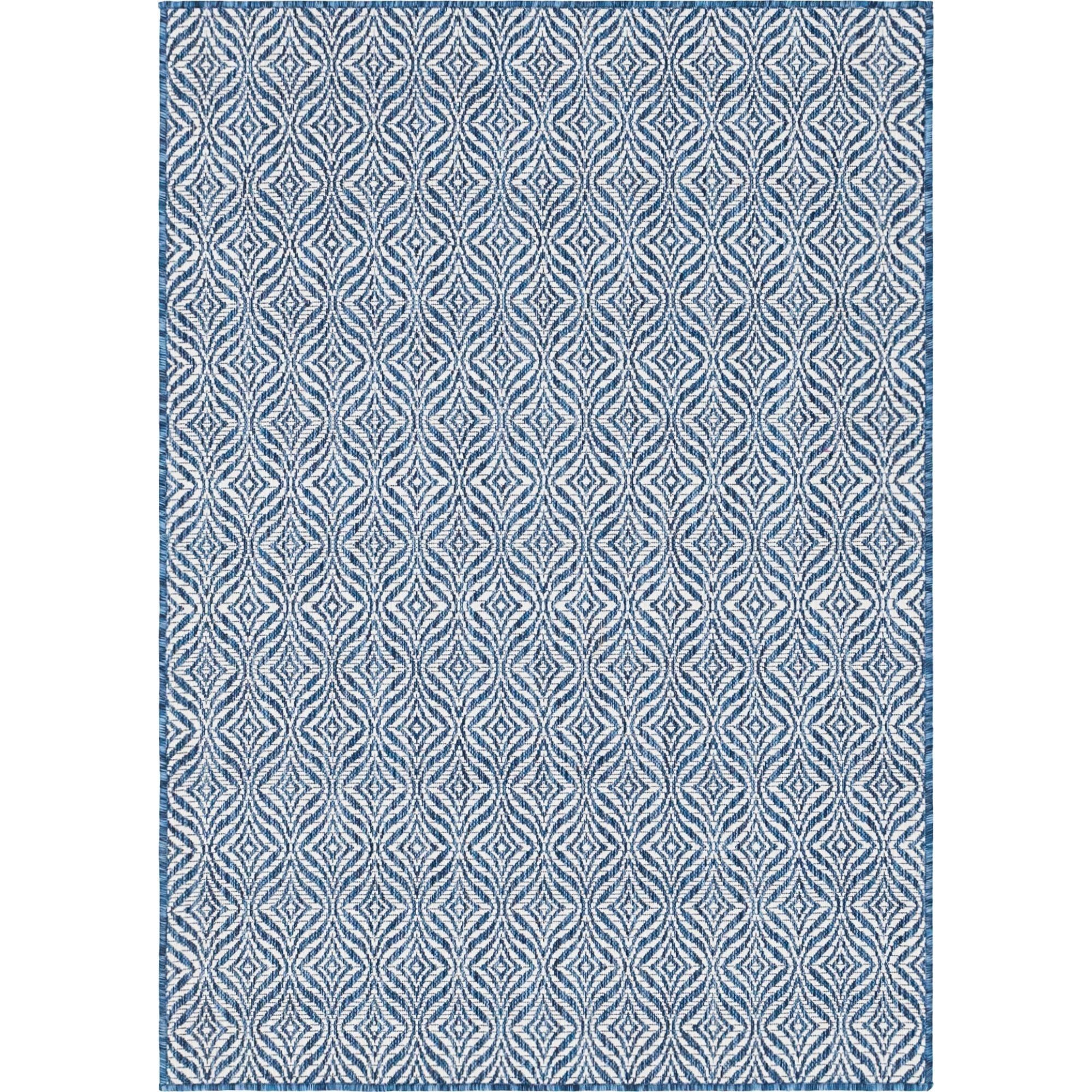 Coastal Blue Trellis 4' x 6' Easy-Care Outdoor Rug