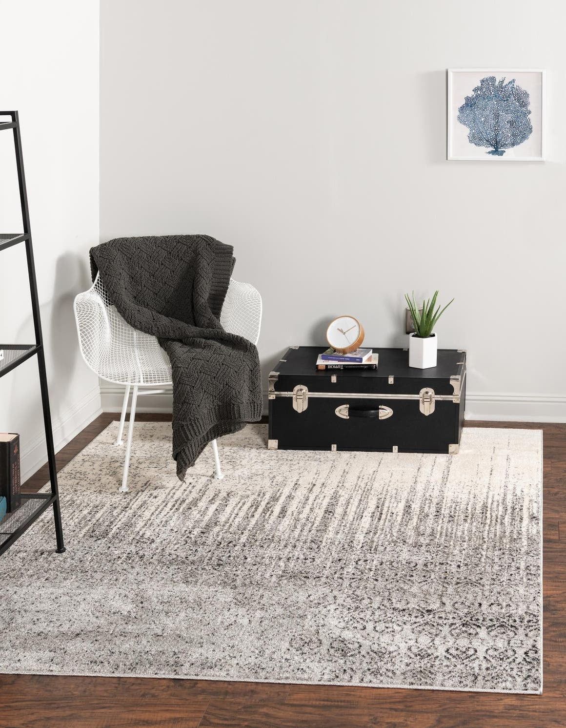 Gray Tufted Stain-Resistant Square Synthetic Area Rug