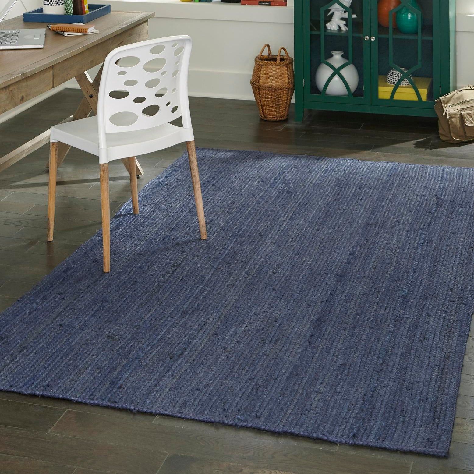 Eco-Friendly Navy Blue Hand-Braided Jute Indoor Rug 10' x 14'