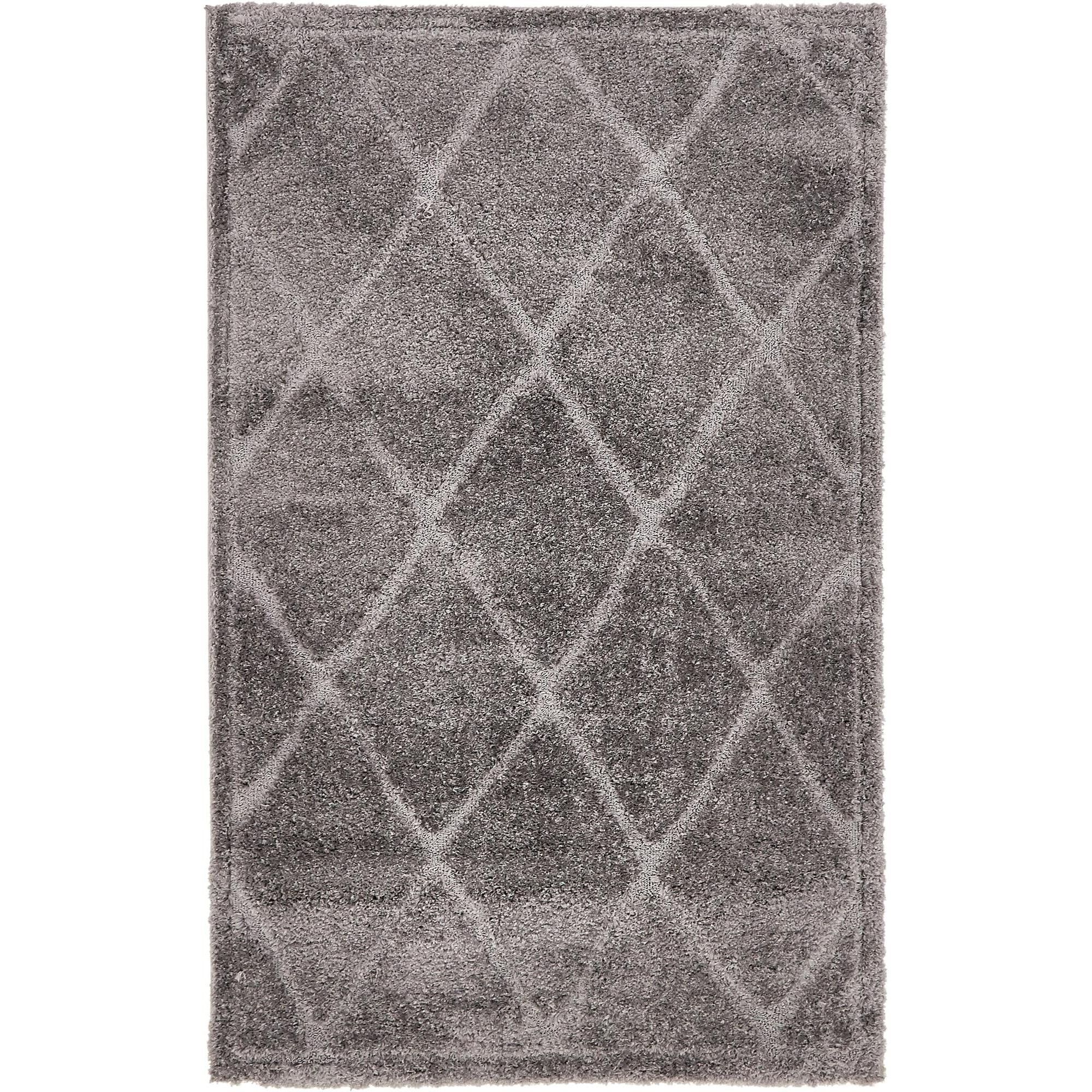 Luxurious Dark Gray Trellis Shag Rug 5' x 8' for Indoor Elegance