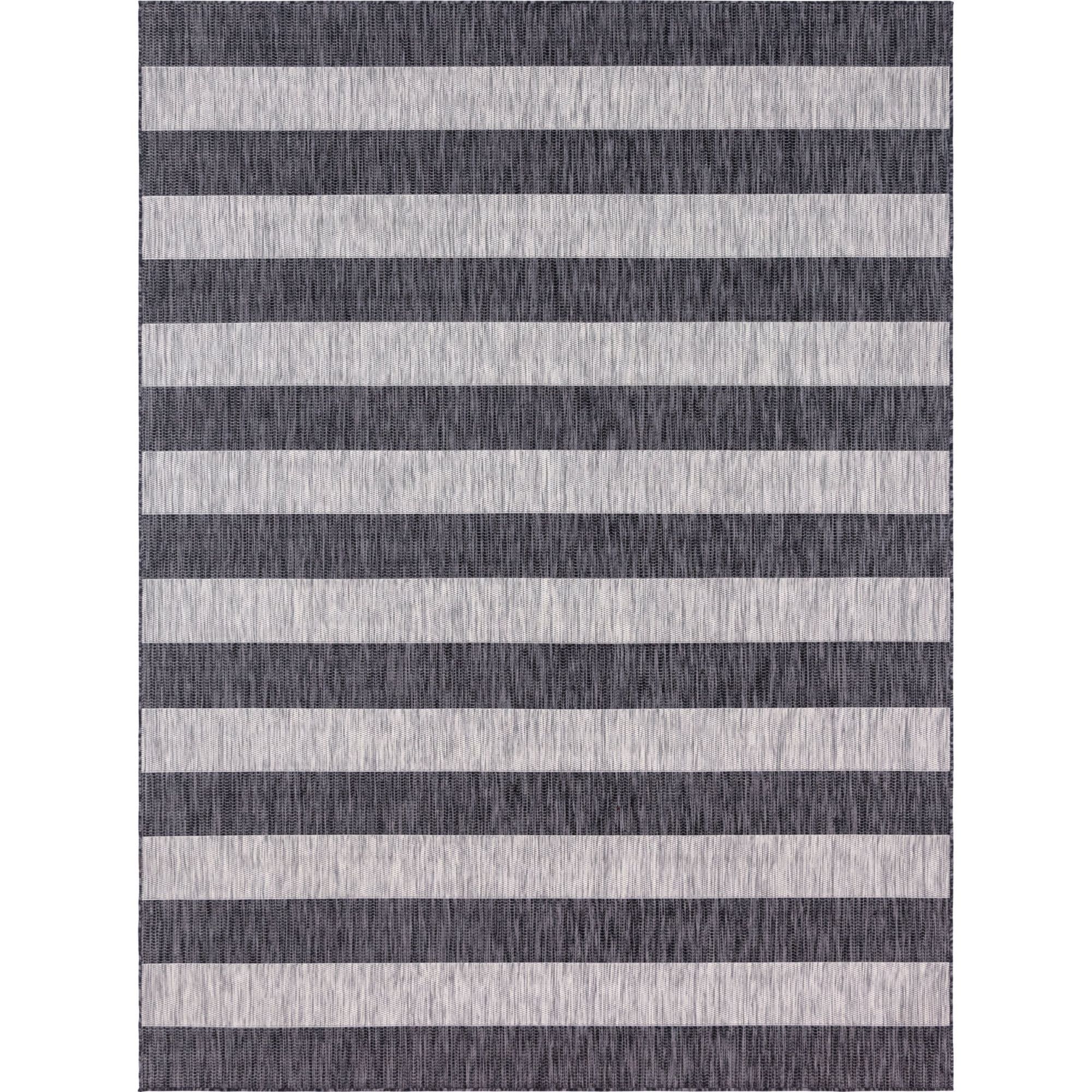 Charcoal Gray Stripe 9' x 12' Easy-Care Synthetic Outdoor Rug