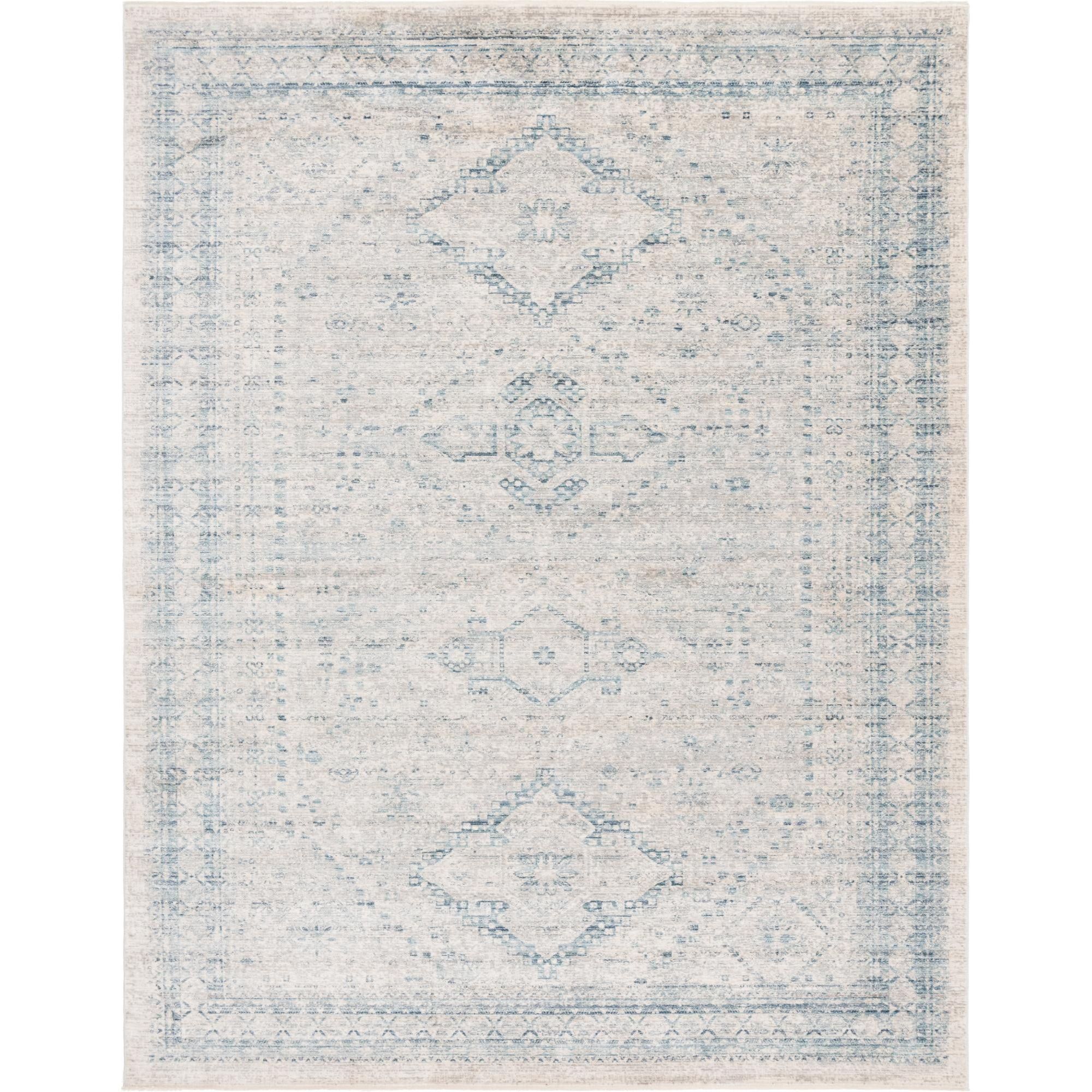 Gray and Light Blue 10' x 14' Synthetic Rectangular Rug