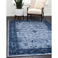 Elegant Blue Floral Indoor Rug 6' x 9' Rectangular Stain-Resistant Easy Care