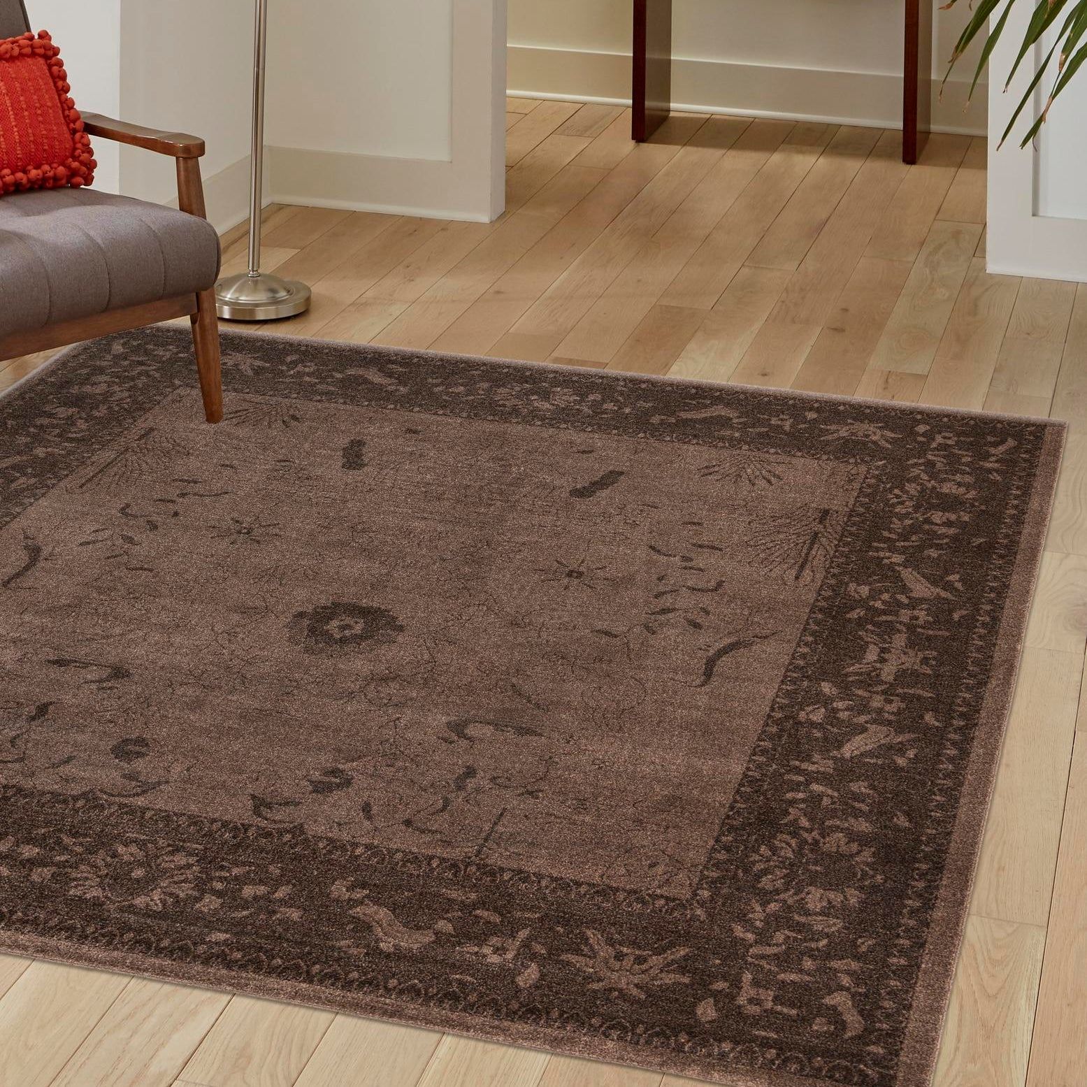 La Jolla 10' Square Brown Floral Synthetic Rug