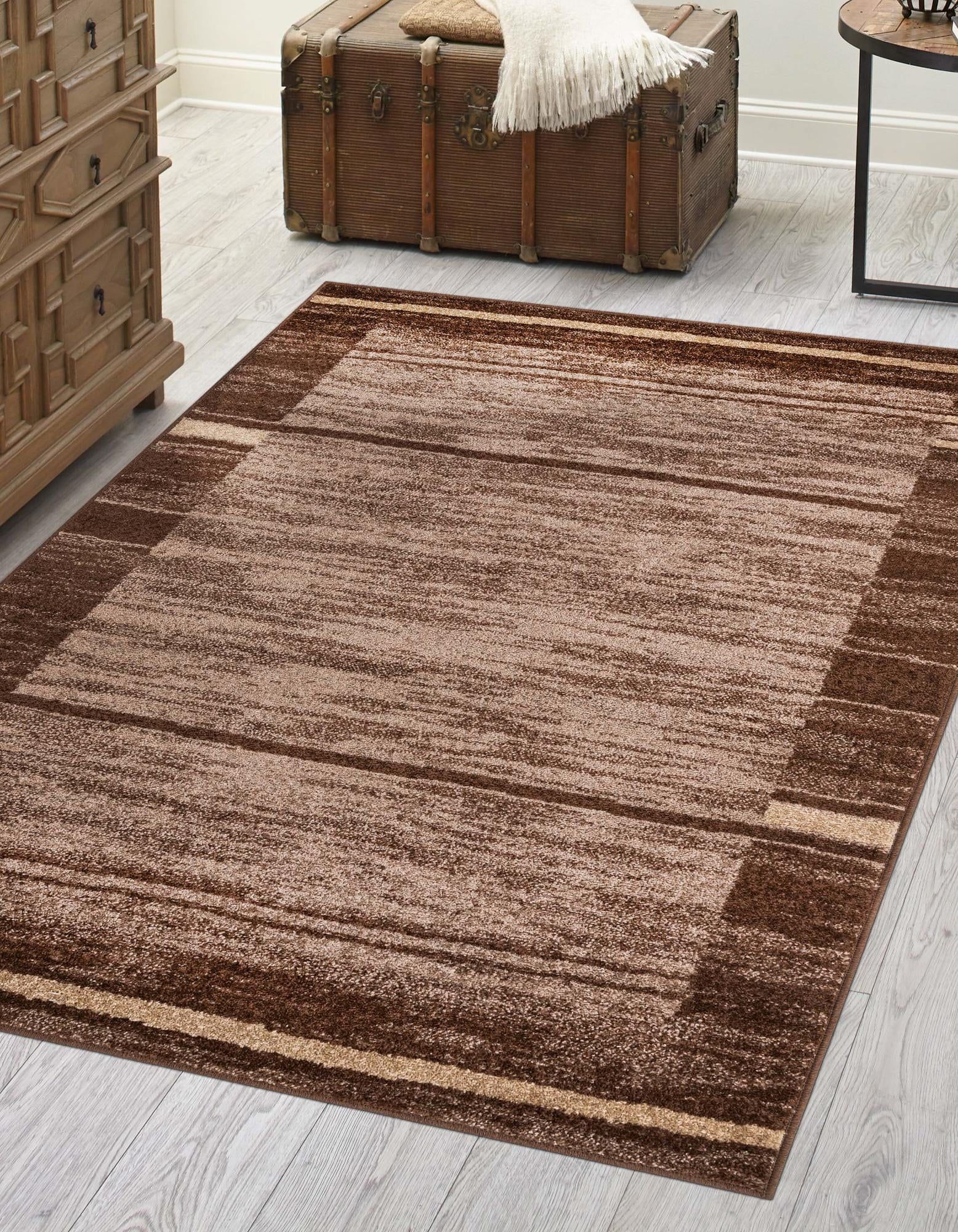 Brown and Beige Striped Synthetic 8' x 10' Area Rug