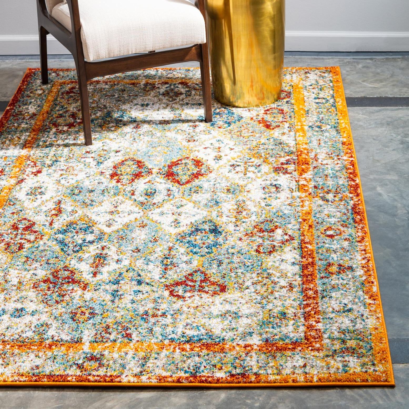 Venice Collection 5' x 8' Rectangular Indoor Rug in Warm Tones and Blue Accents