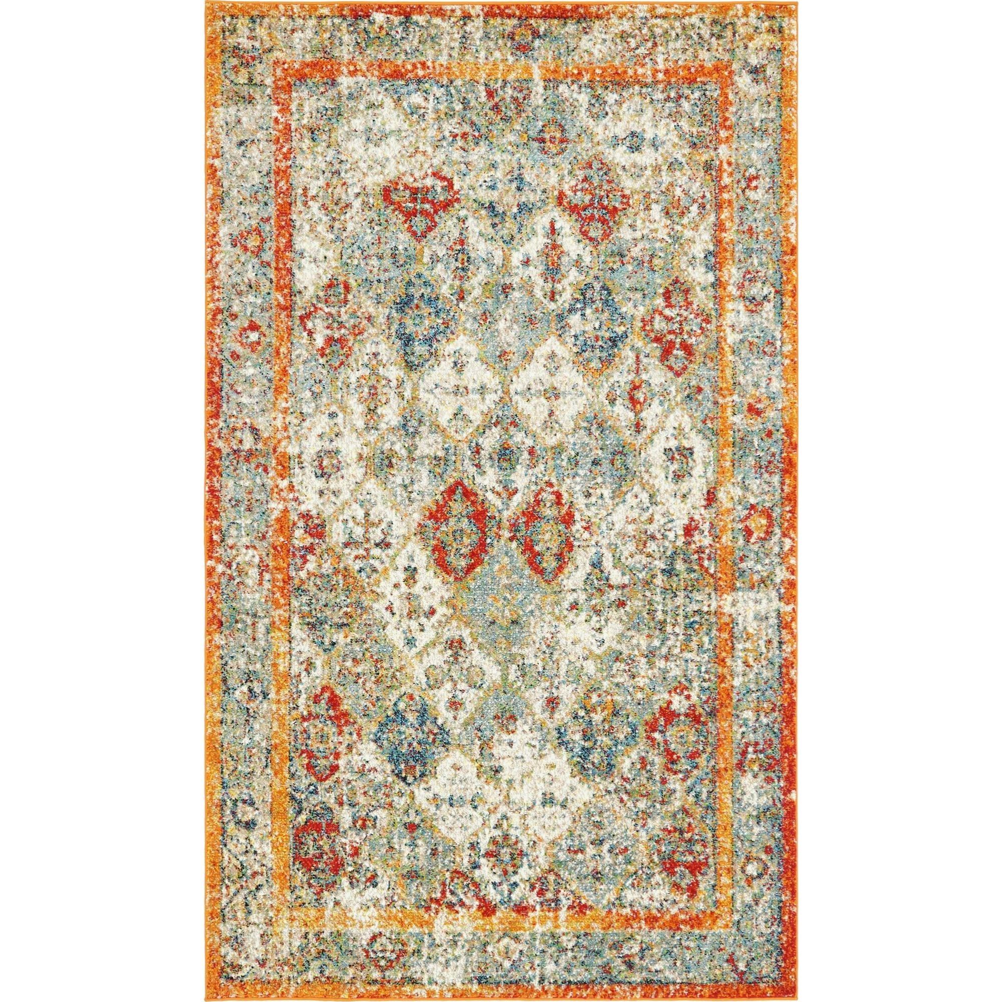 Venice Collection 5' x 8' Rectangular Indoor Rug in Warm Tones and Blue Accents