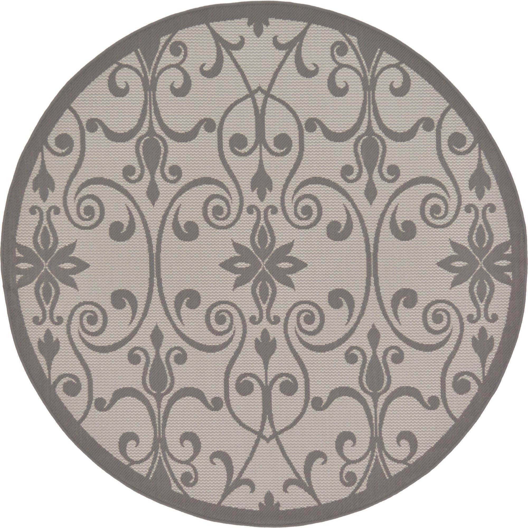 Abstract Gray Gradient 6' Round Synthetic Outdoor Rug